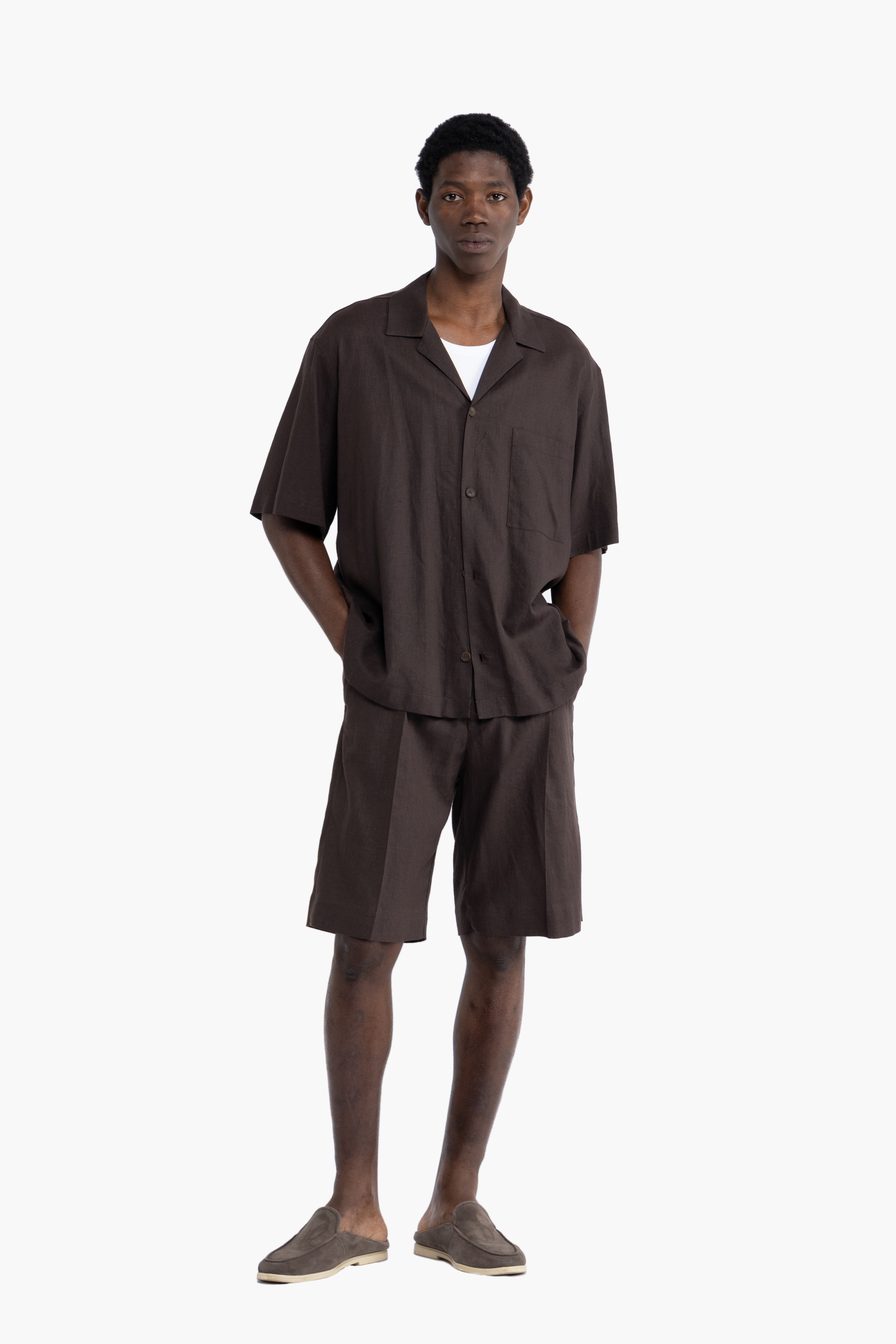 Camicia maniche corte in lino - Moro