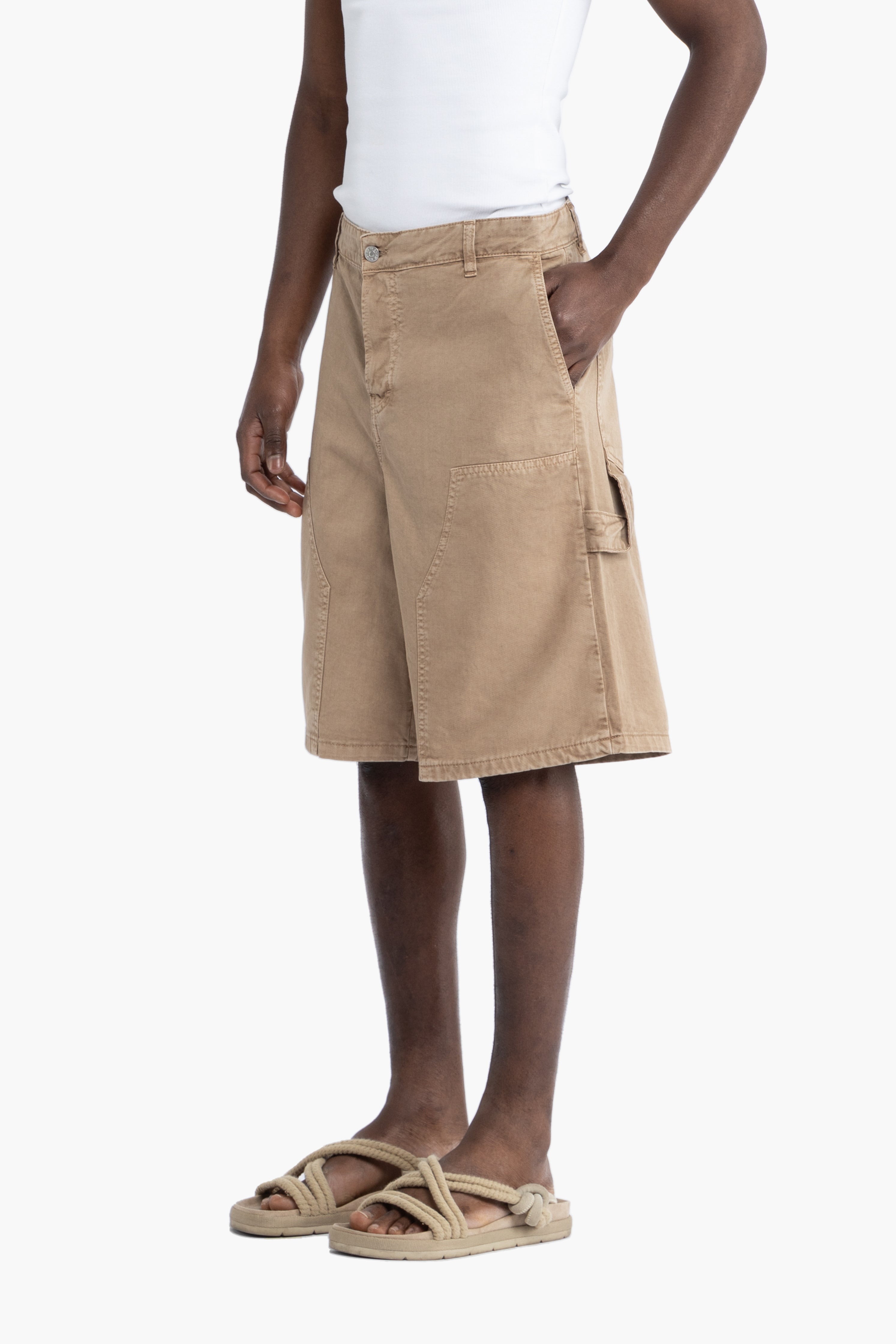 Bermuda carpenter in cotone denim - Beige