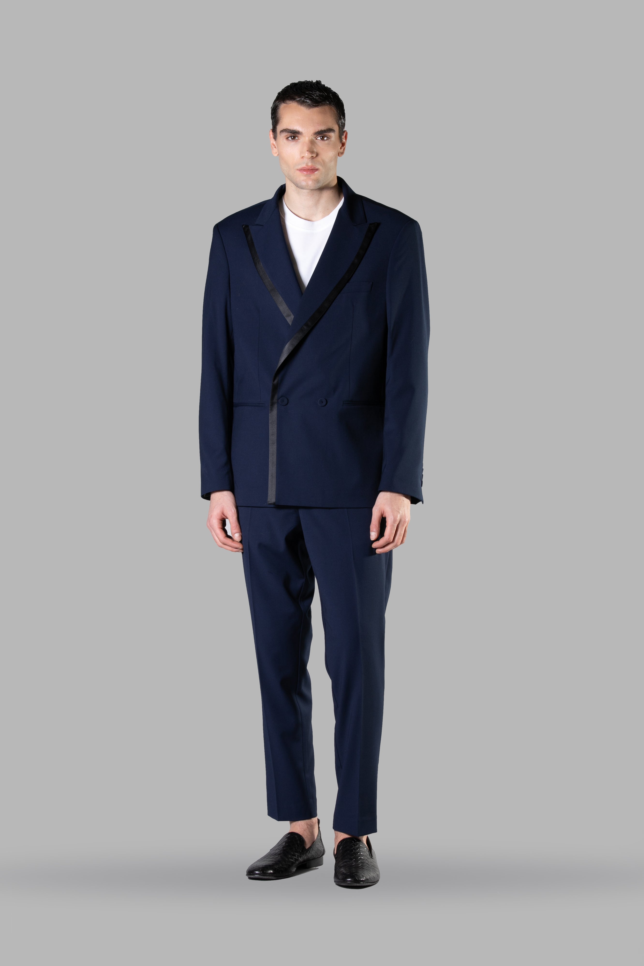 Veste de smoking à profil satiné - Bleue