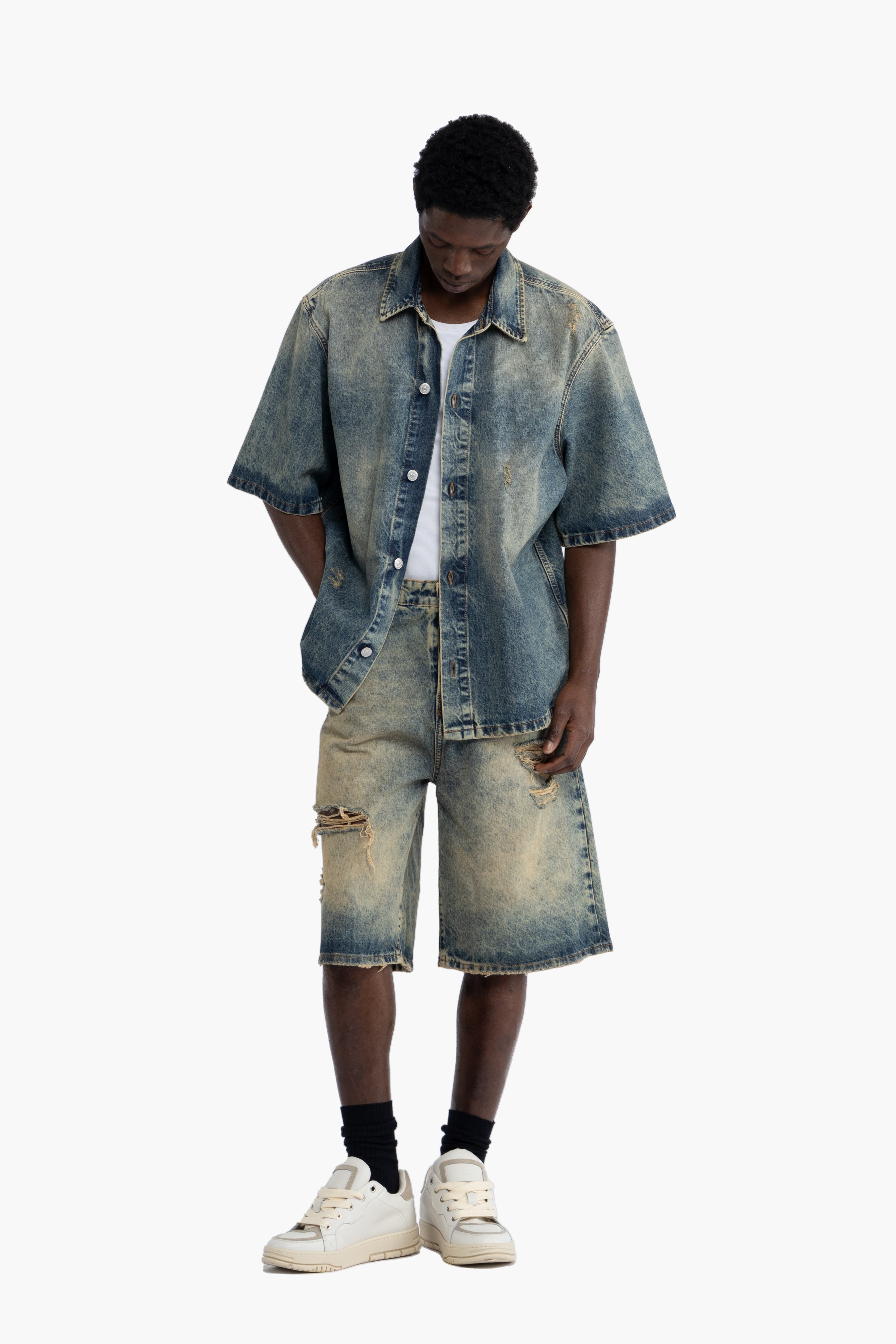 Bermuda denim effetto slavato