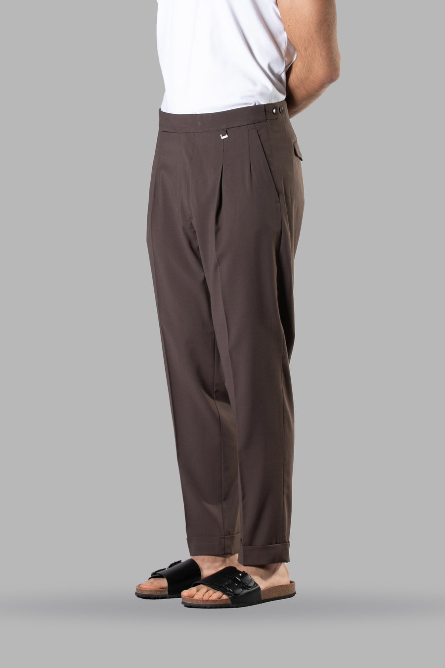 Pantalone doppia pinces con risvolto regular fit - Moro