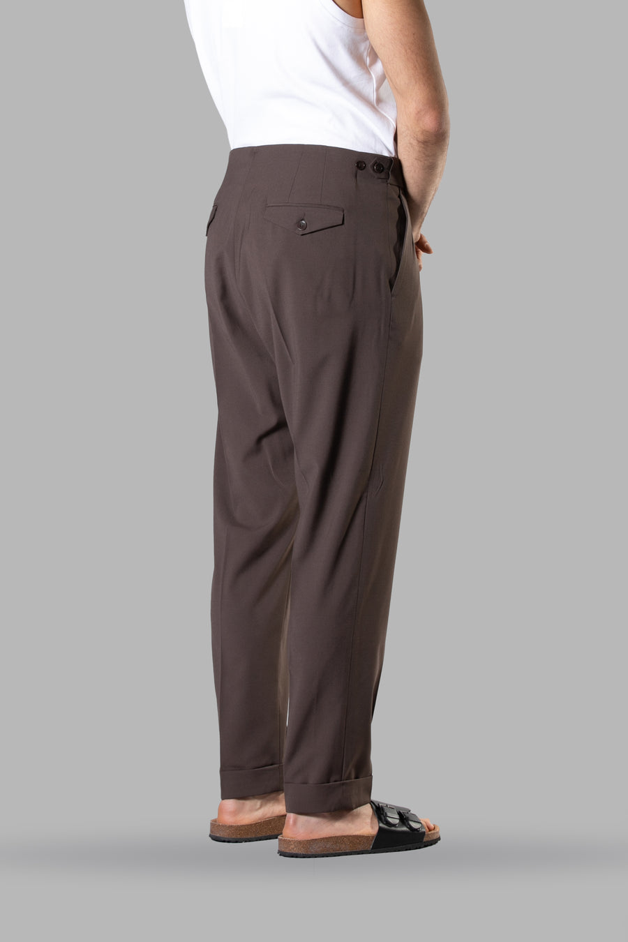 Pantalone doppia pinces con risvolto regular fit - Moro