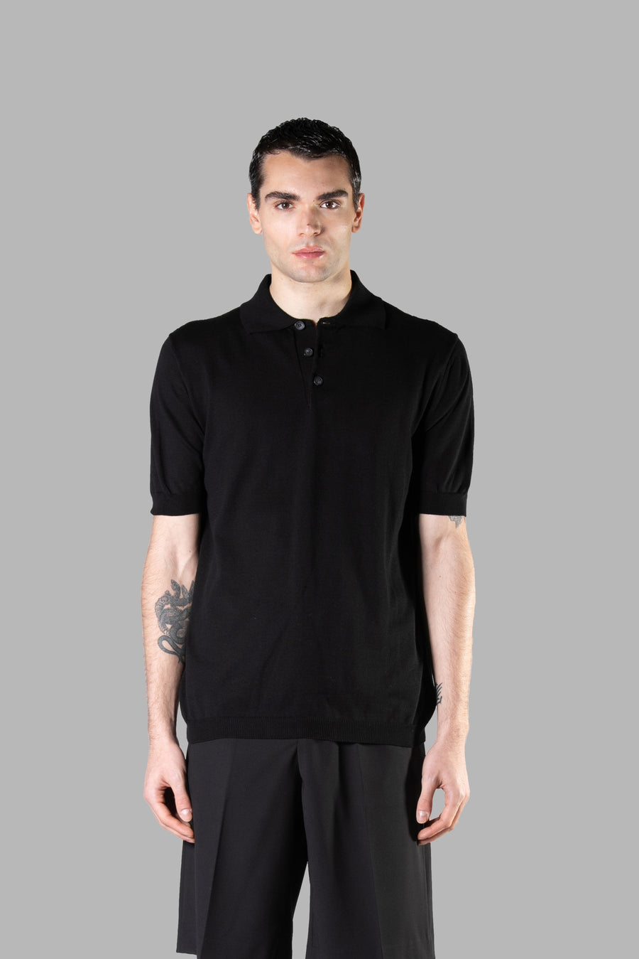 Polo in maglia di cotone regular fit - Nero