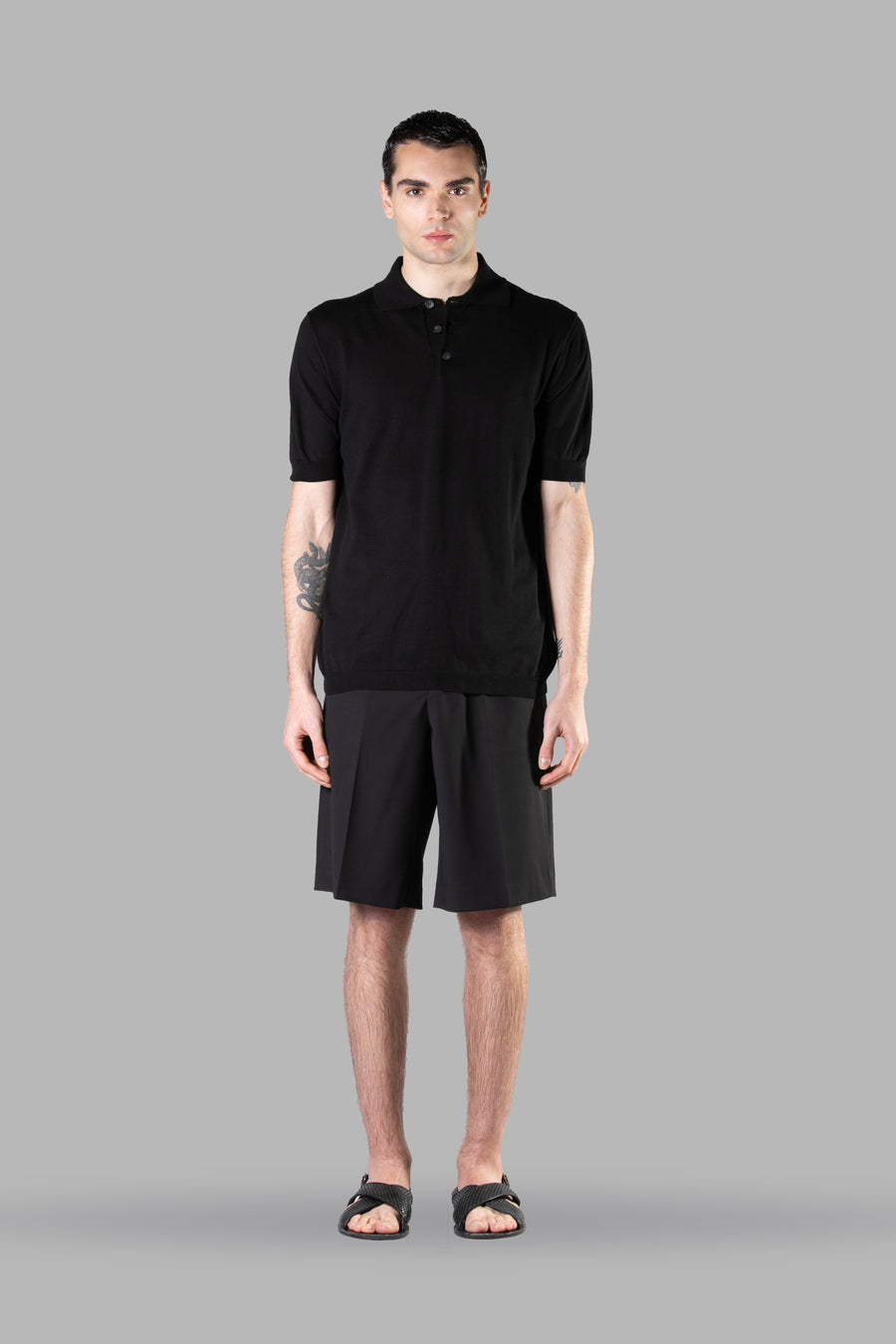 Polo in maglia di cotone regular fit - Nero