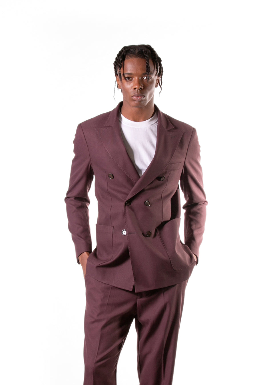 Veste croisée à col à revers et boutons assortis - Bordeaux