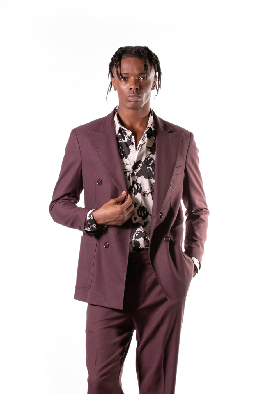 Veste croisée à col à revers et boutons assortis - Bordeaux