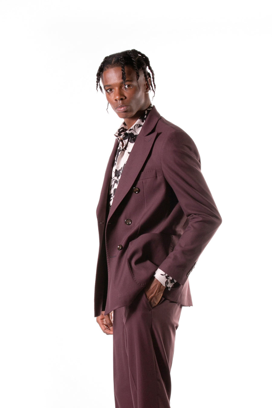 Veste croisée à col à revers et boutons assortis - Bordeaux