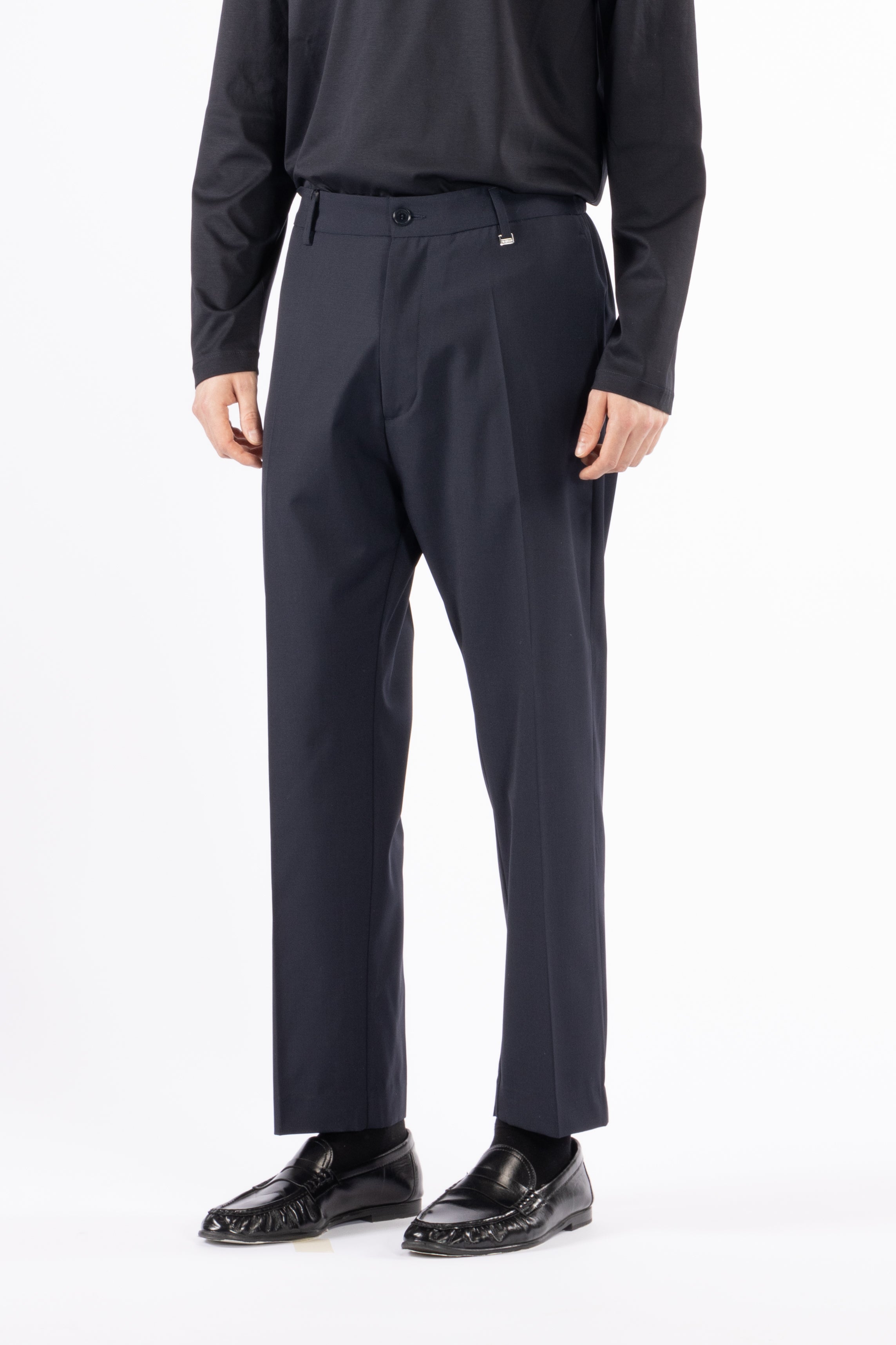 Pantalone con elastico retro in misto lana - Blu