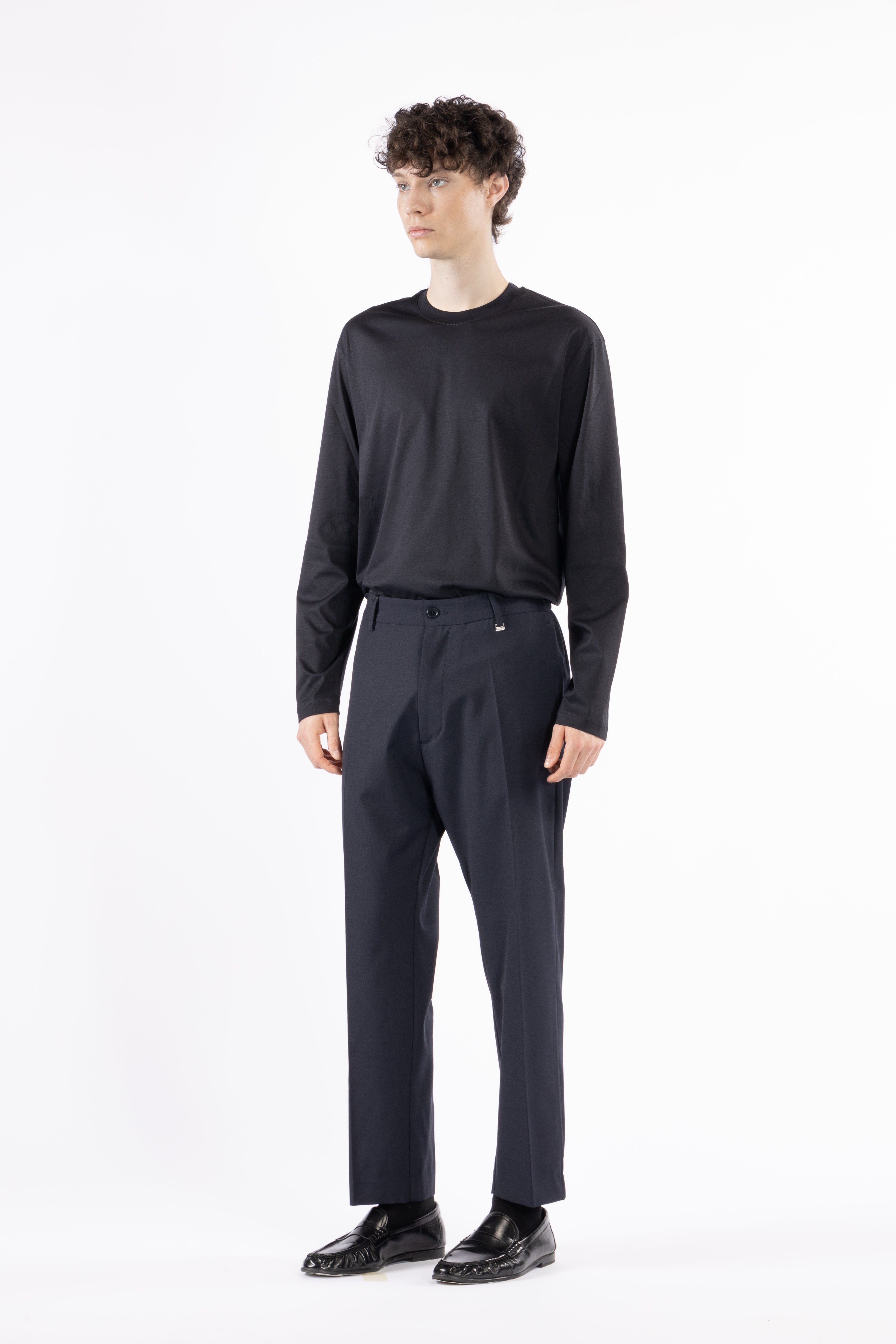 Pantalone con elastico retro in misto lana - Blu