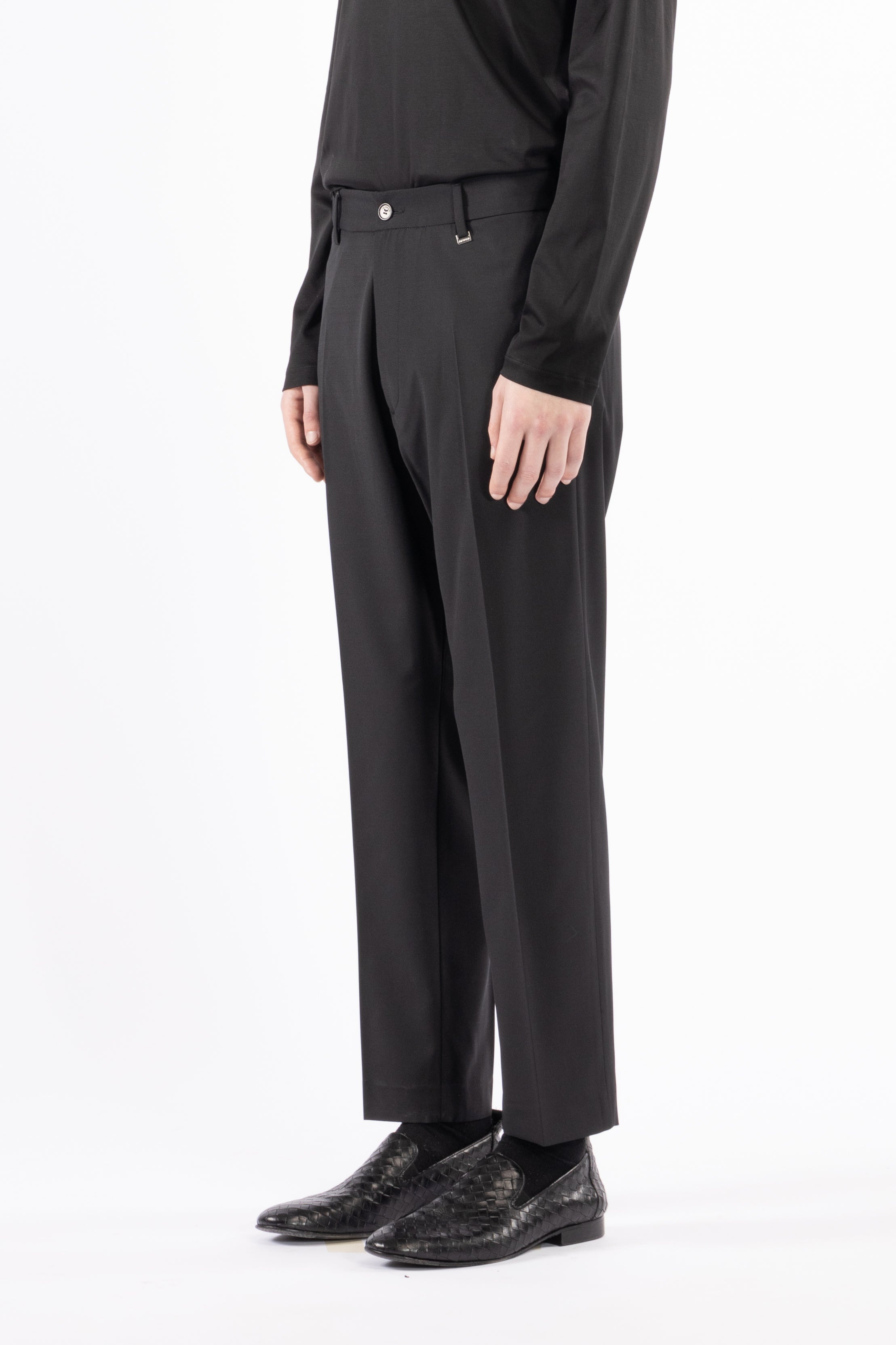 Pantalone con elastico retro in misto lana - Nero