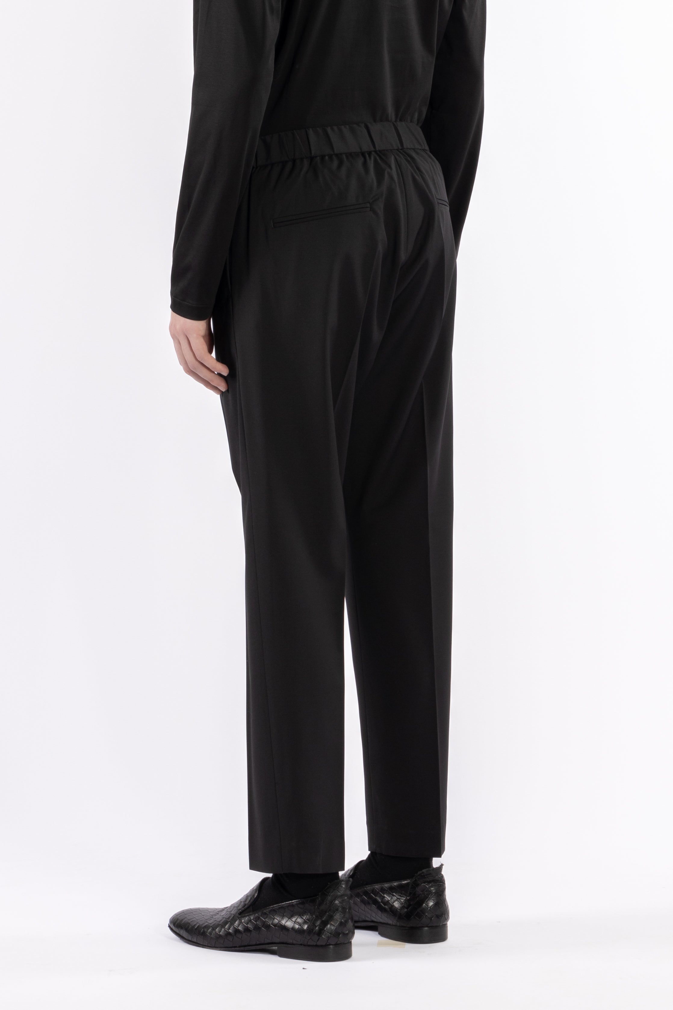 Pantalone con elastico retro in misto lana - Nero