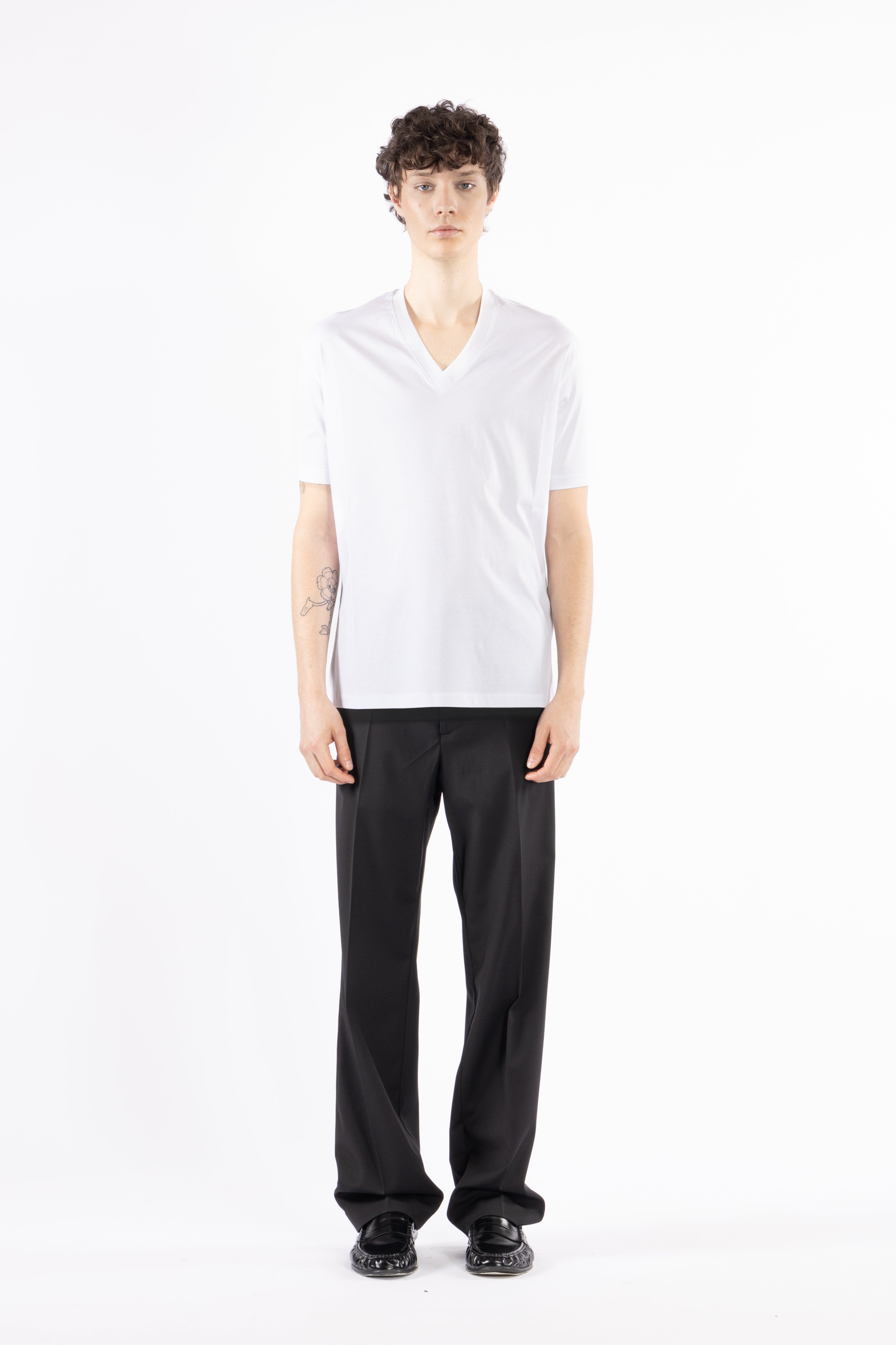 T-shirt scollo a punta cotone mercerizzato - Bianco