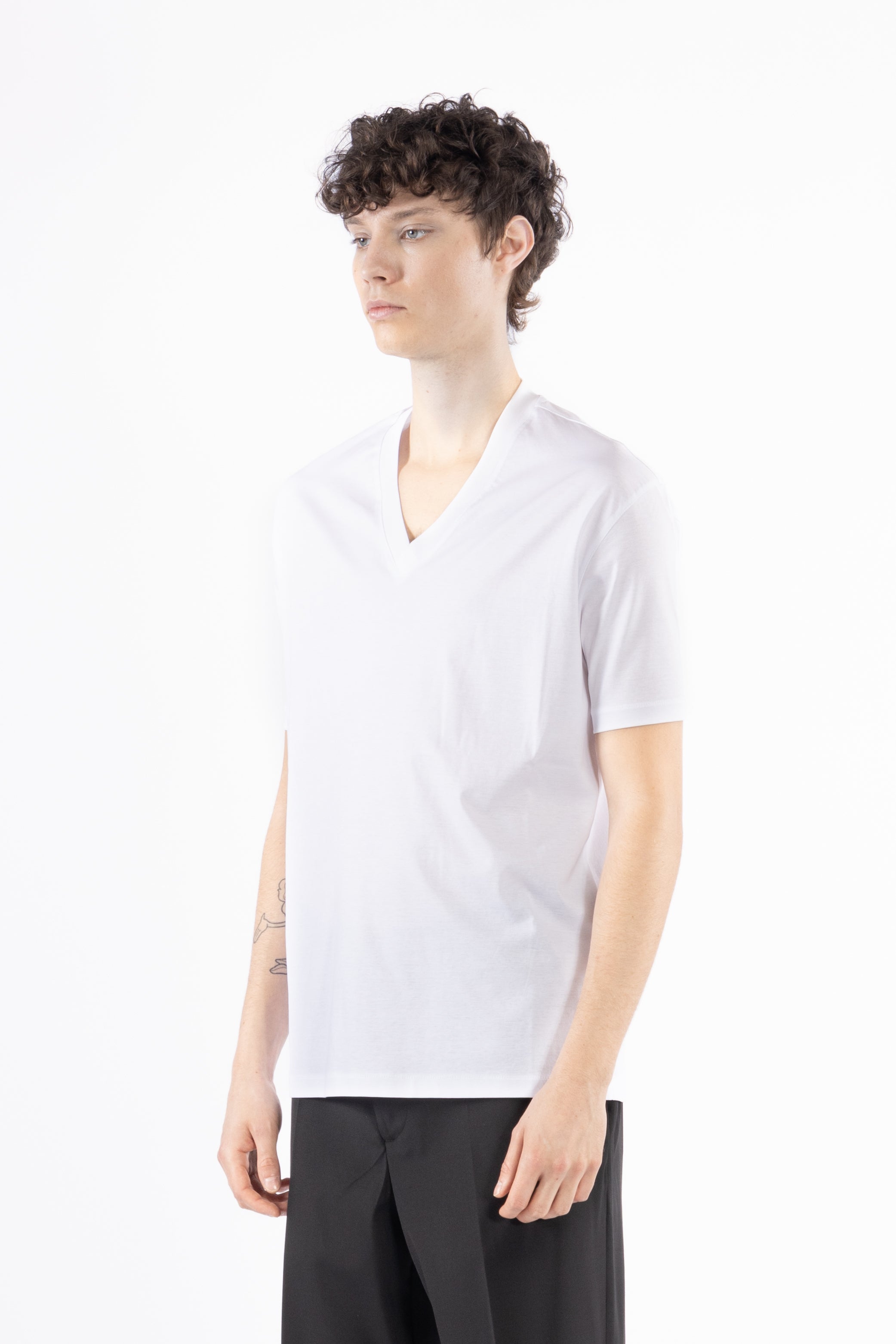 T-shirt scollo a punta cotone mercerizzato - Bianco