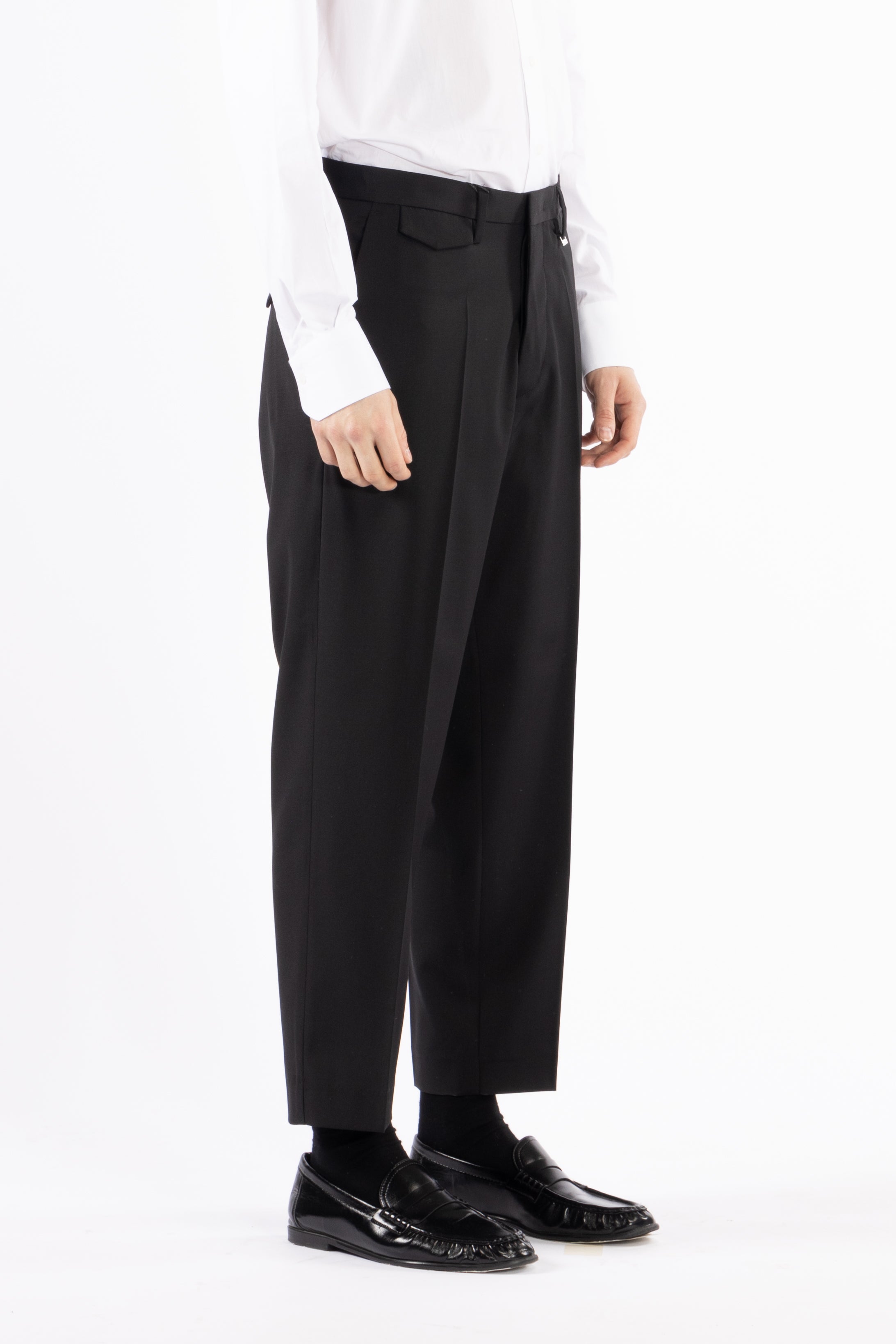 Pantalone regolare in misto lana - Nero