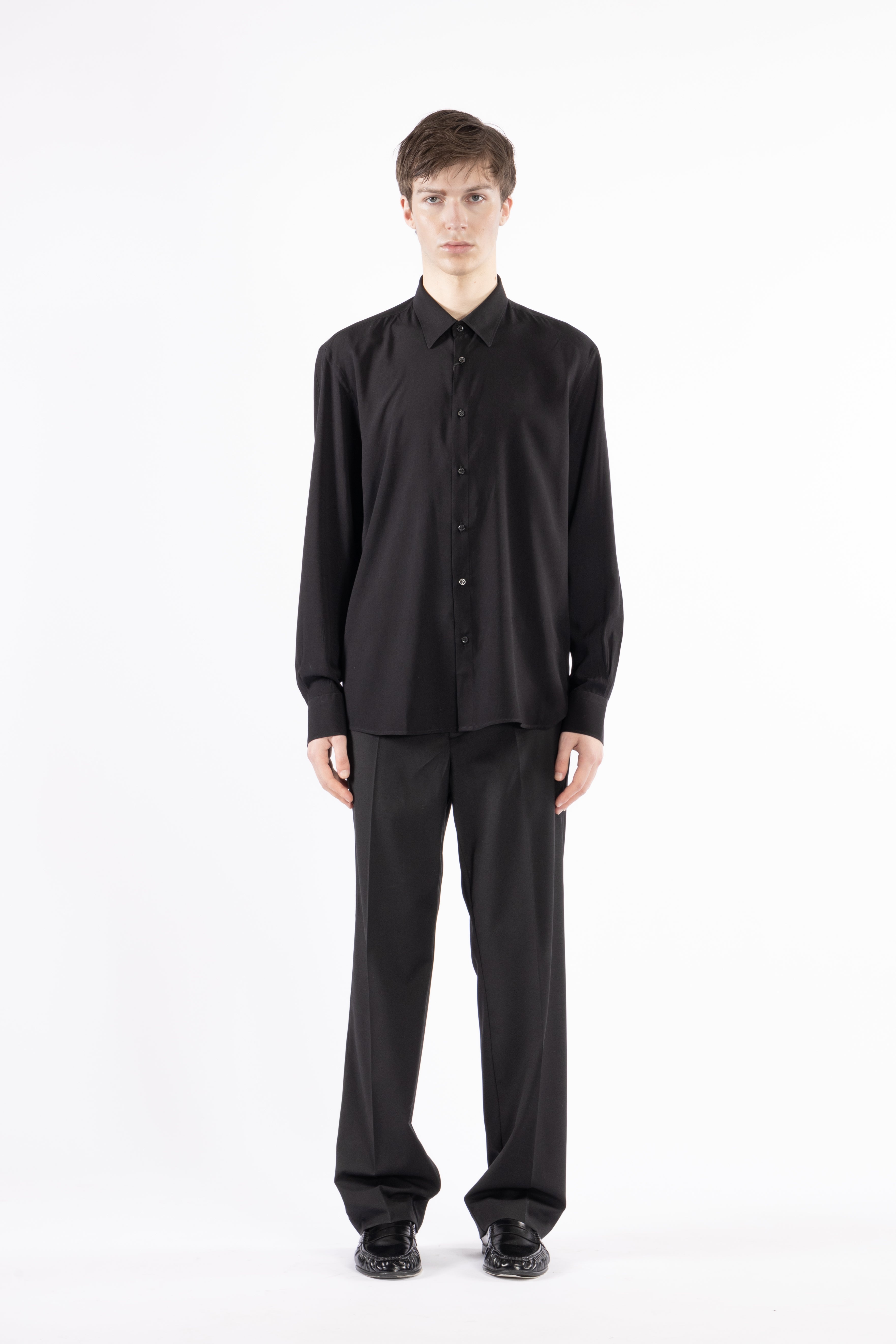 Camicia morbida in viscosa - Nero