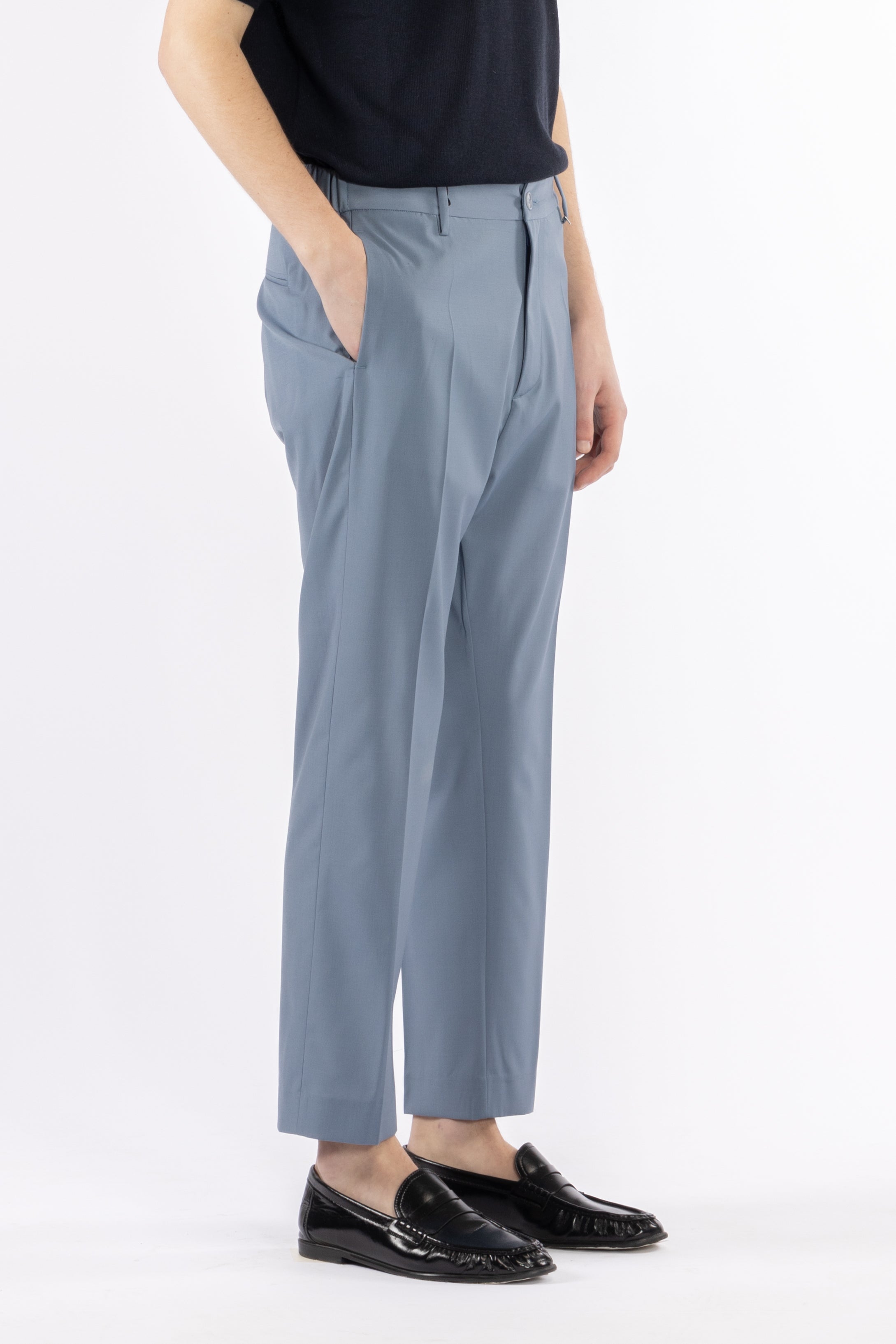 Pantalone con elastico retro in misto lana - Indaco