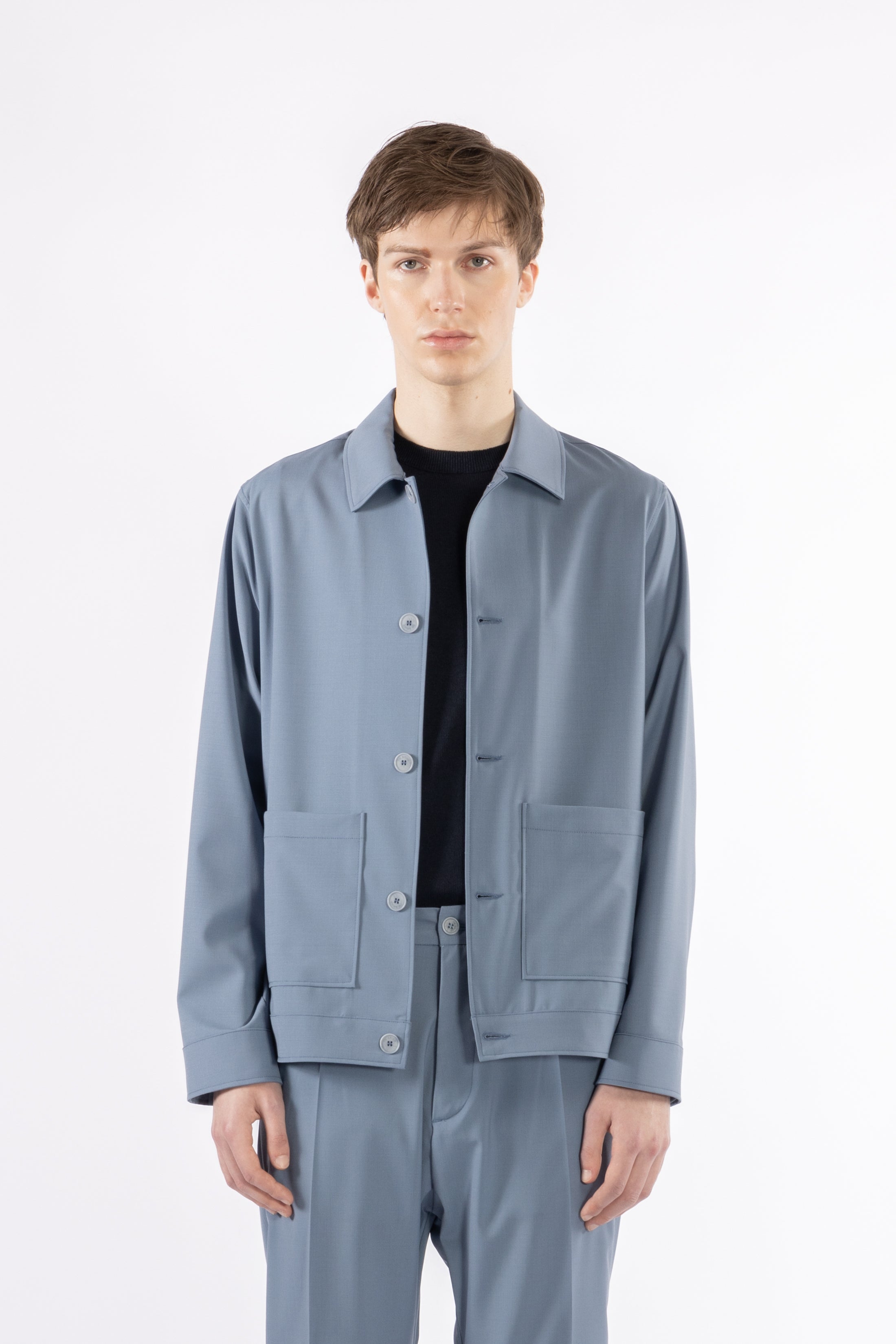 Giacca camicia sfoderata misto lana - Indaco