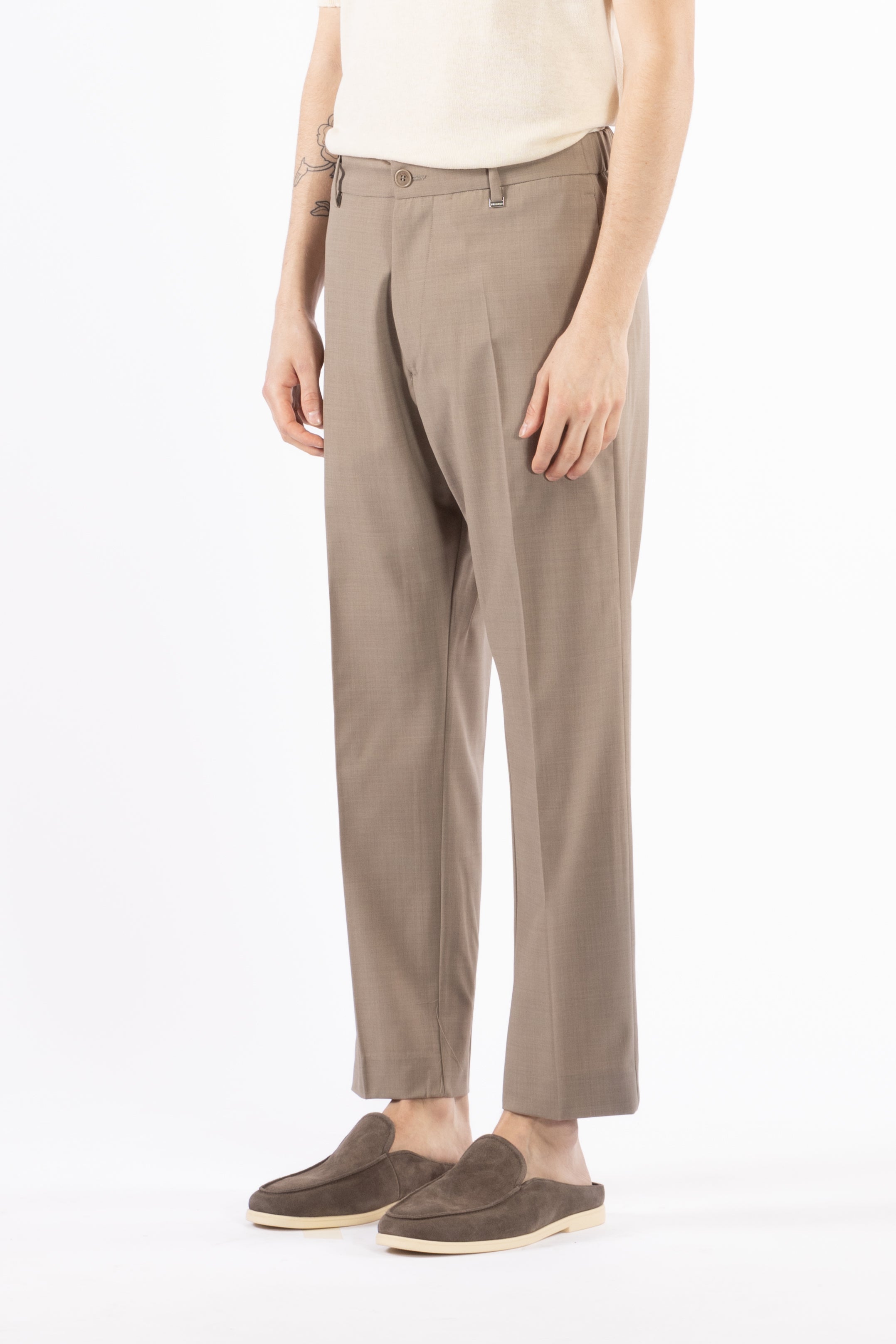 Pantalone con elastico retro in misto lana - Taupe