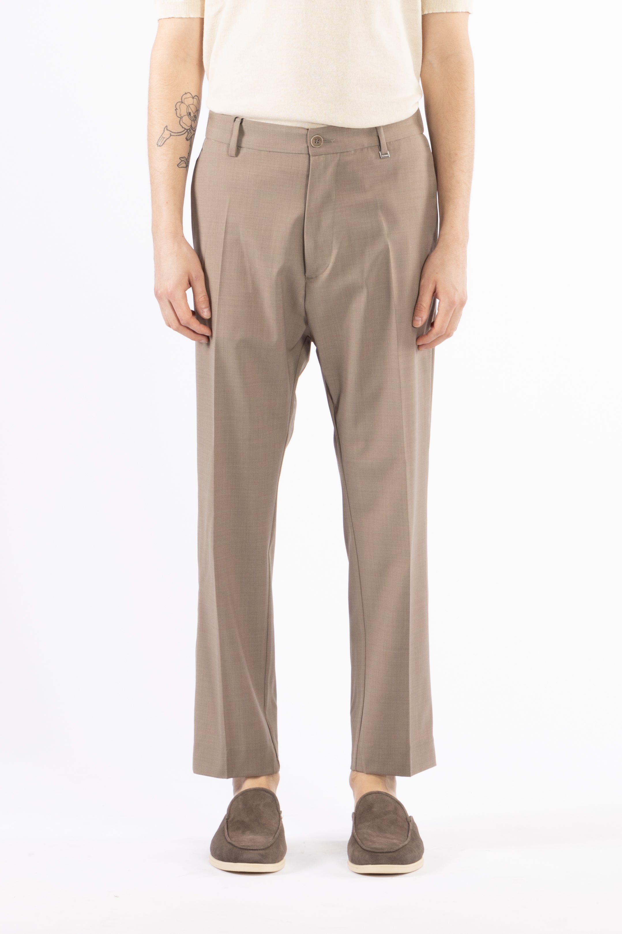 Pantalone con elastico retro in misto lana - Taupe
