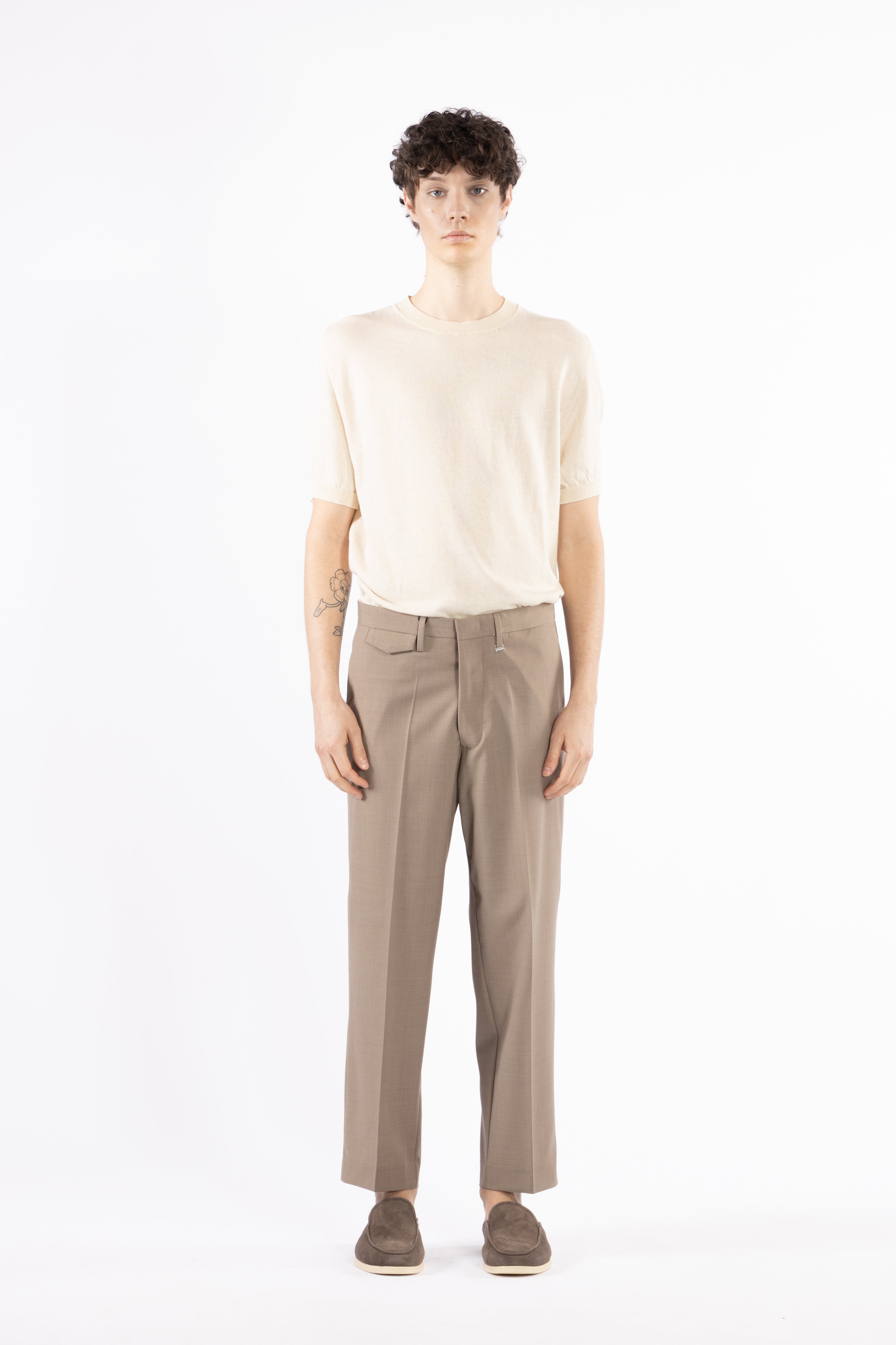 Pantalone con elastico retro in misto lana - Taupe