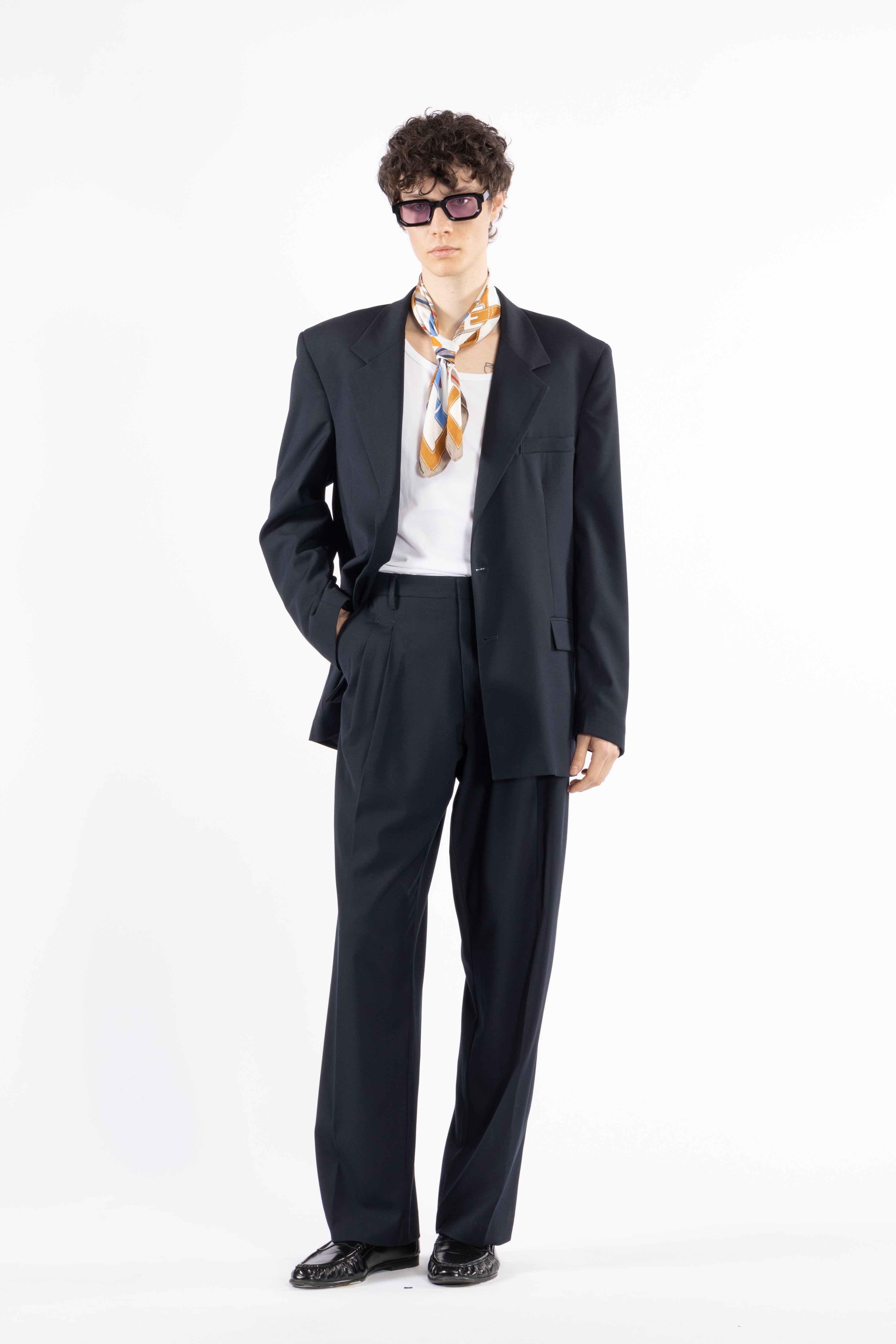 Pantalone fondo ampio con pinces - Blu