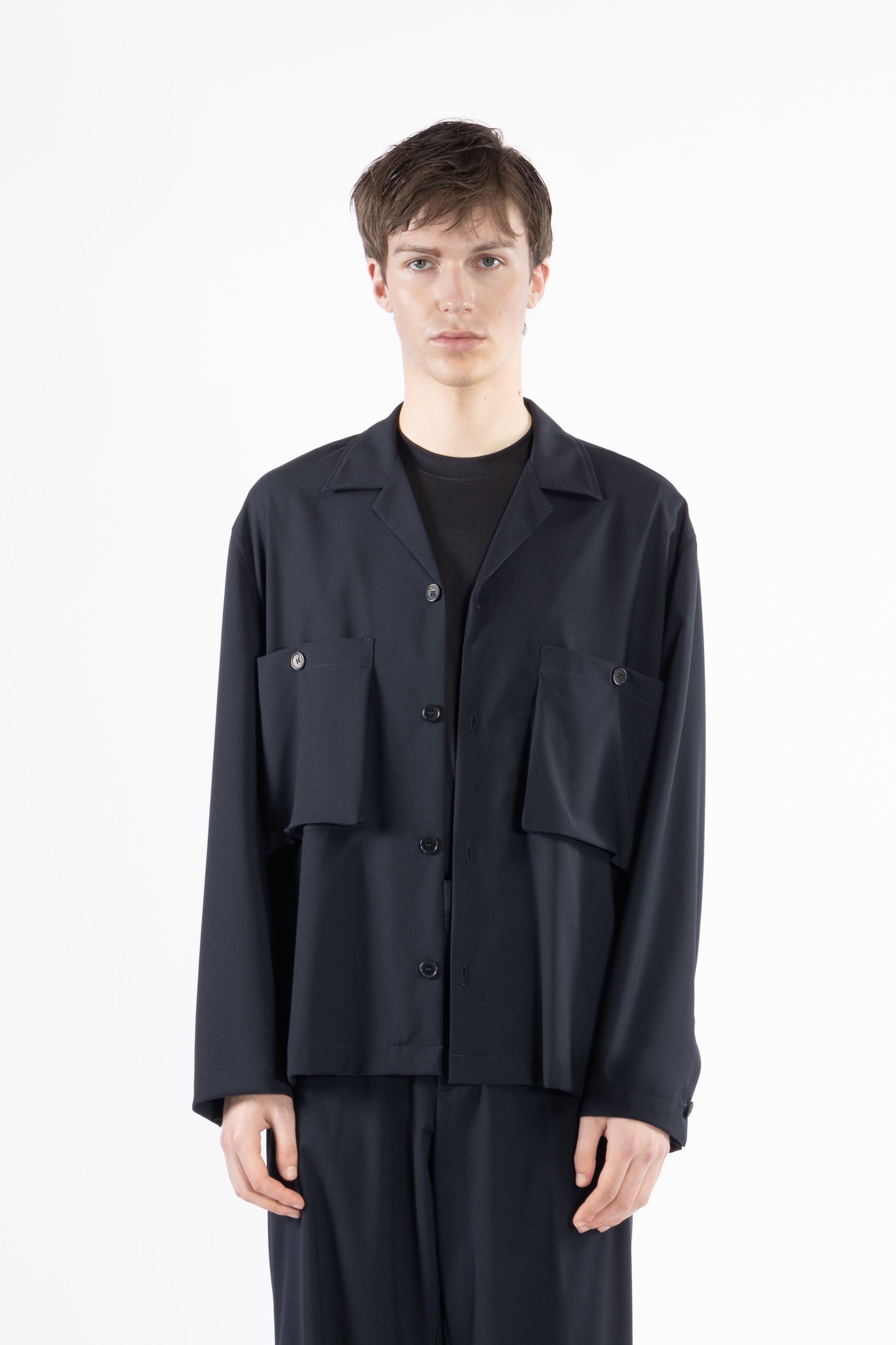 Camicia tasconi collo aperto - Blu