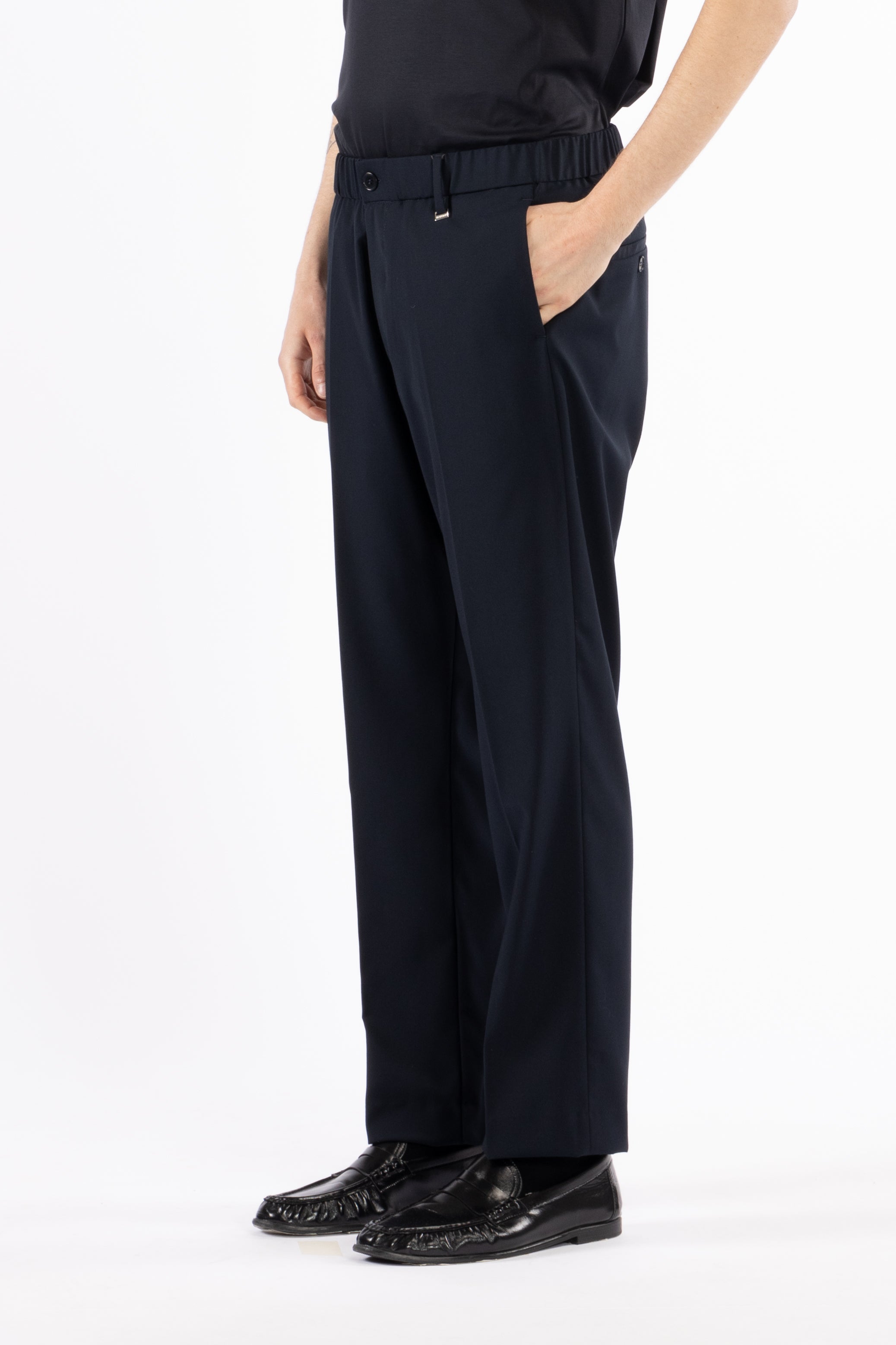 Pantalone gamba dritta con elastico - Blu
