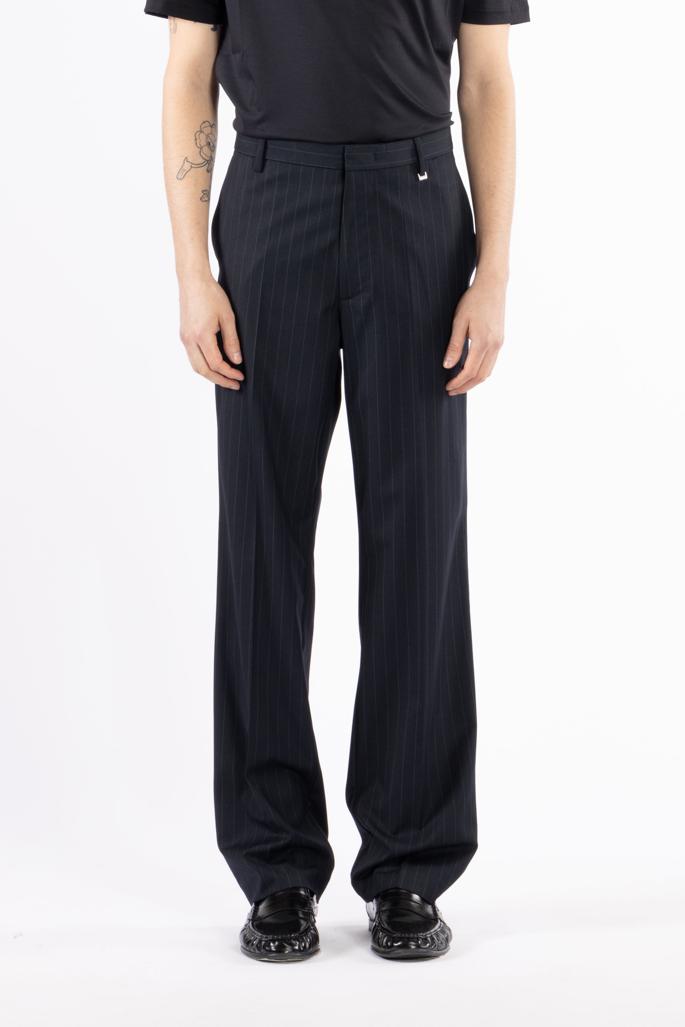 Pantalone gamba dritta gessato - Blu