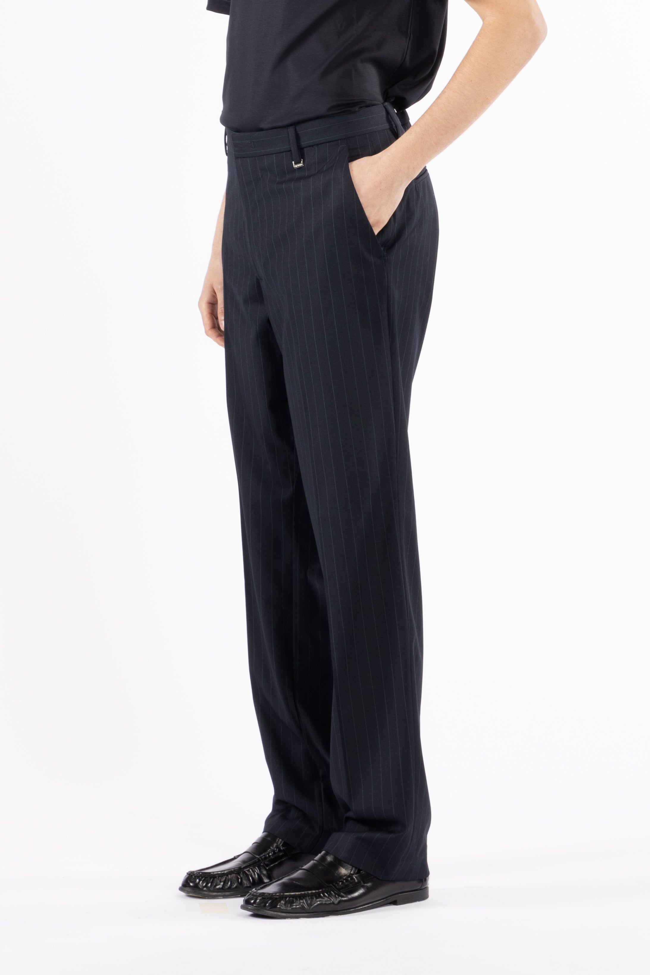 Pantalone gamba dritta gessato - Blu