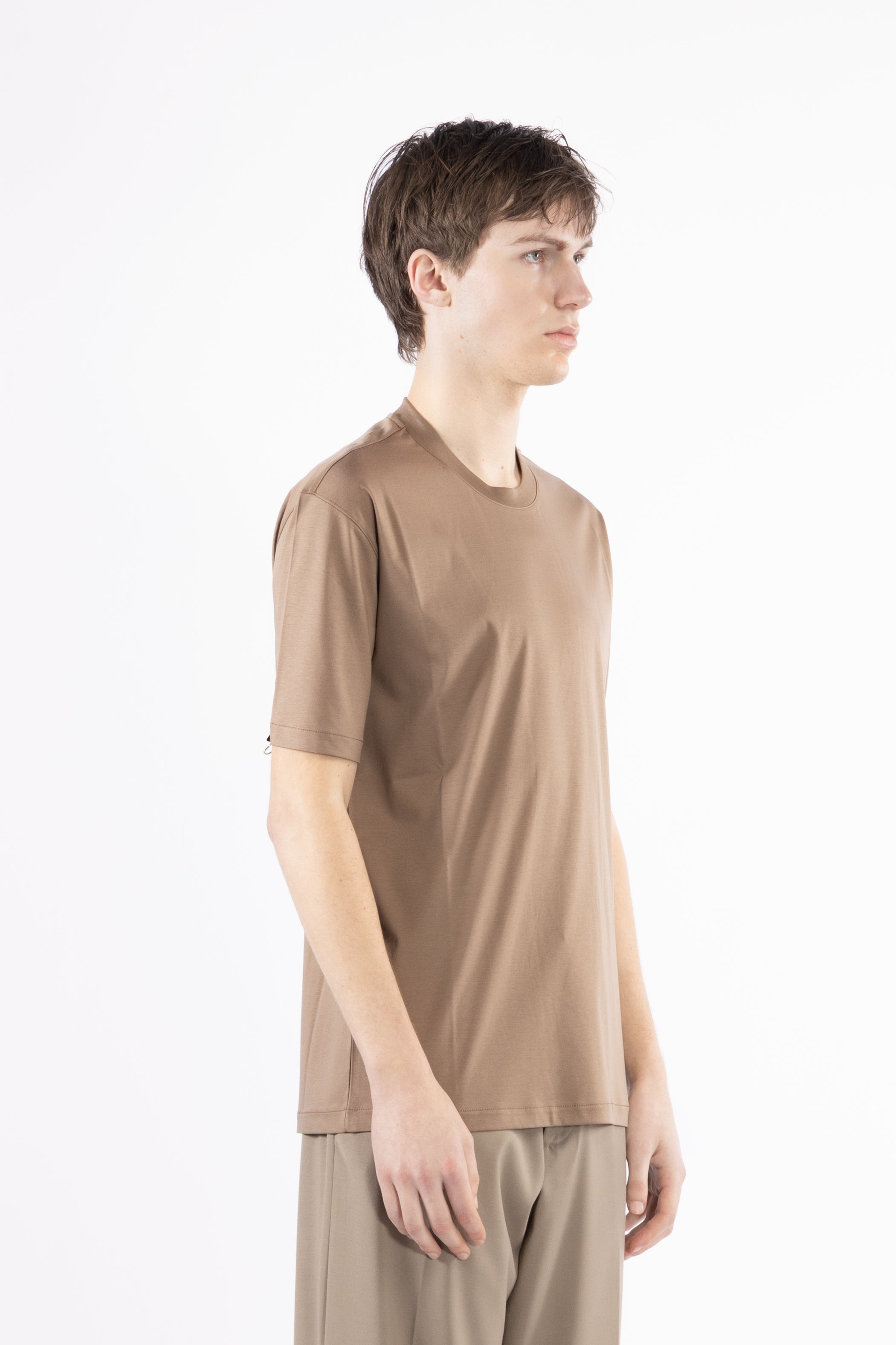 T-shirt girocollo in cotone mercerizzato - Taupe