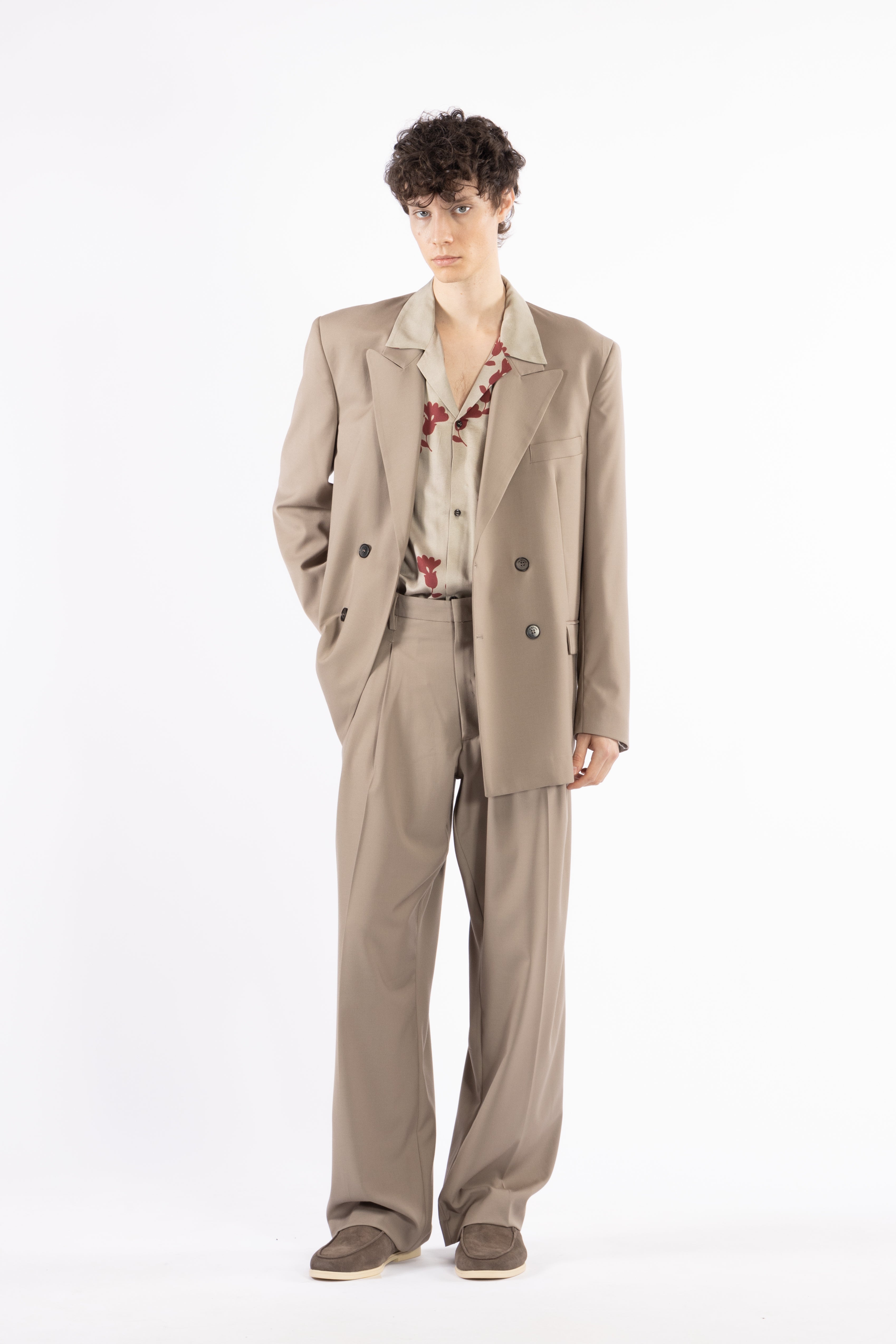 Pantalone fondo ampio con pinces - Taupe