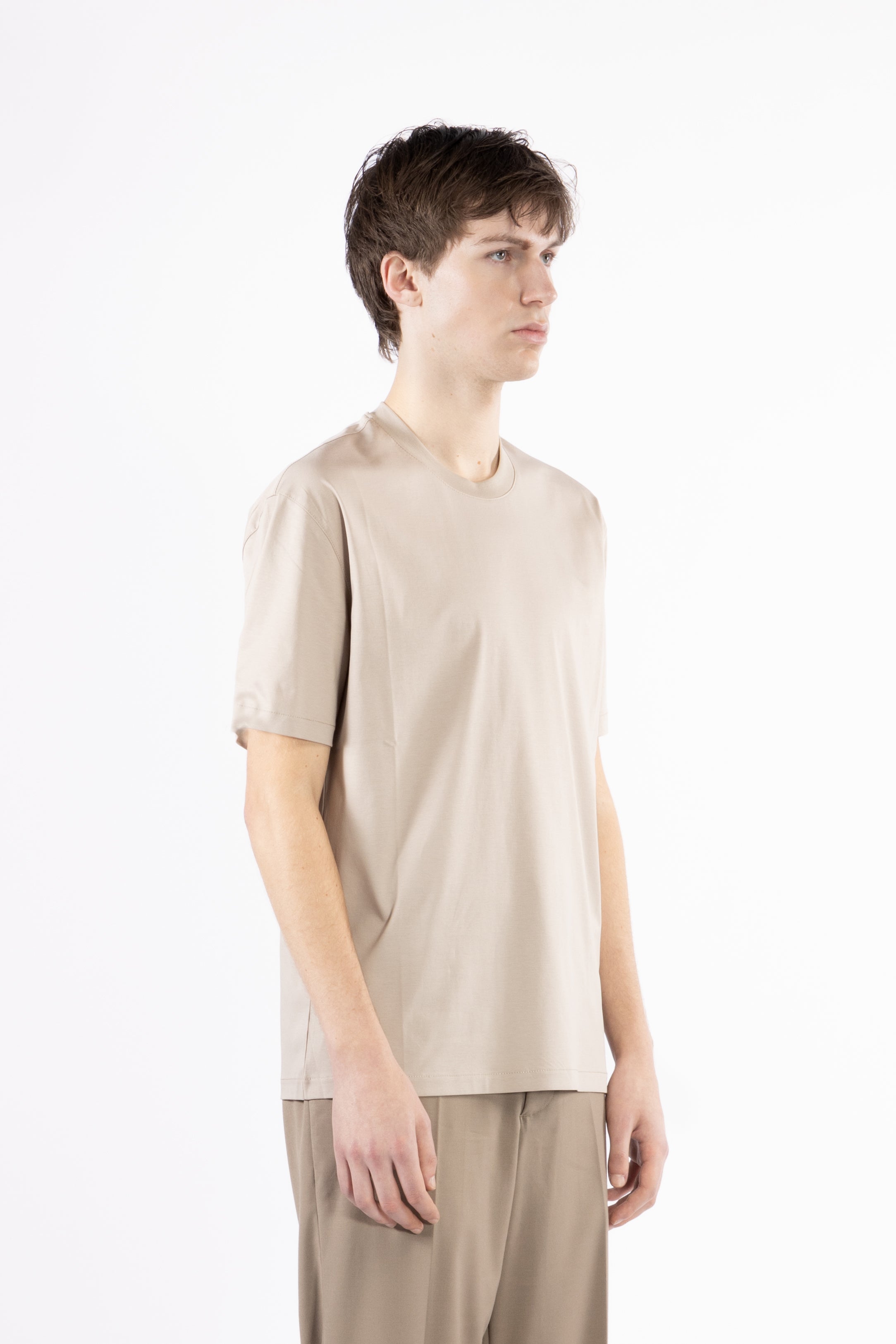 T-shirt girocollo in cotone mercerizzato - Beige