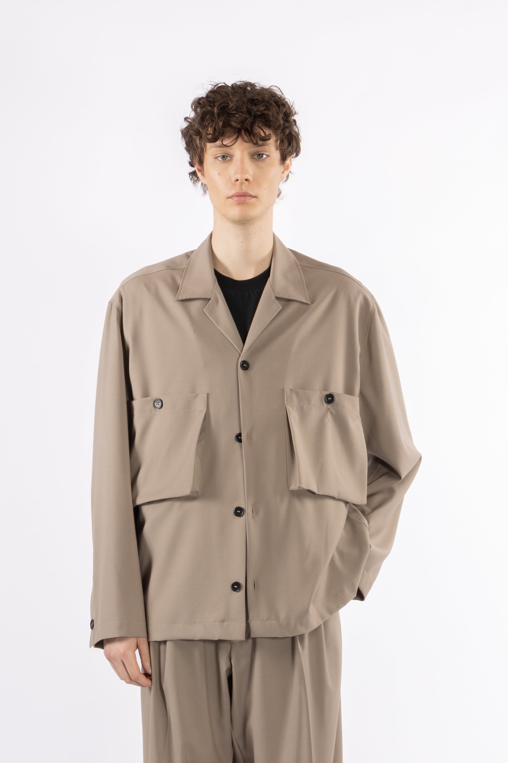 Camicia tasconi collo aperto - Taupe