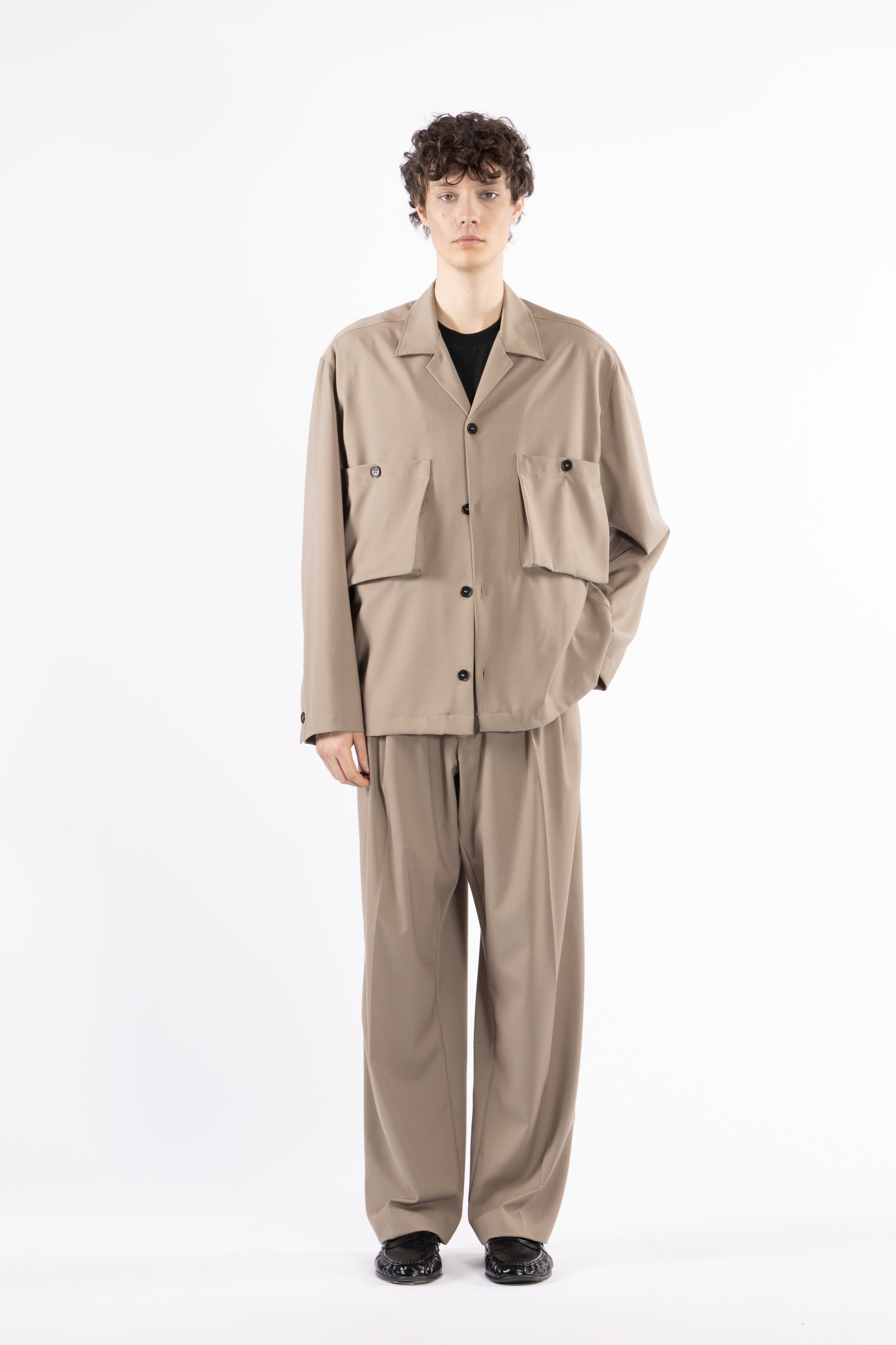 Camicia tasconi collo aperto - Taupe