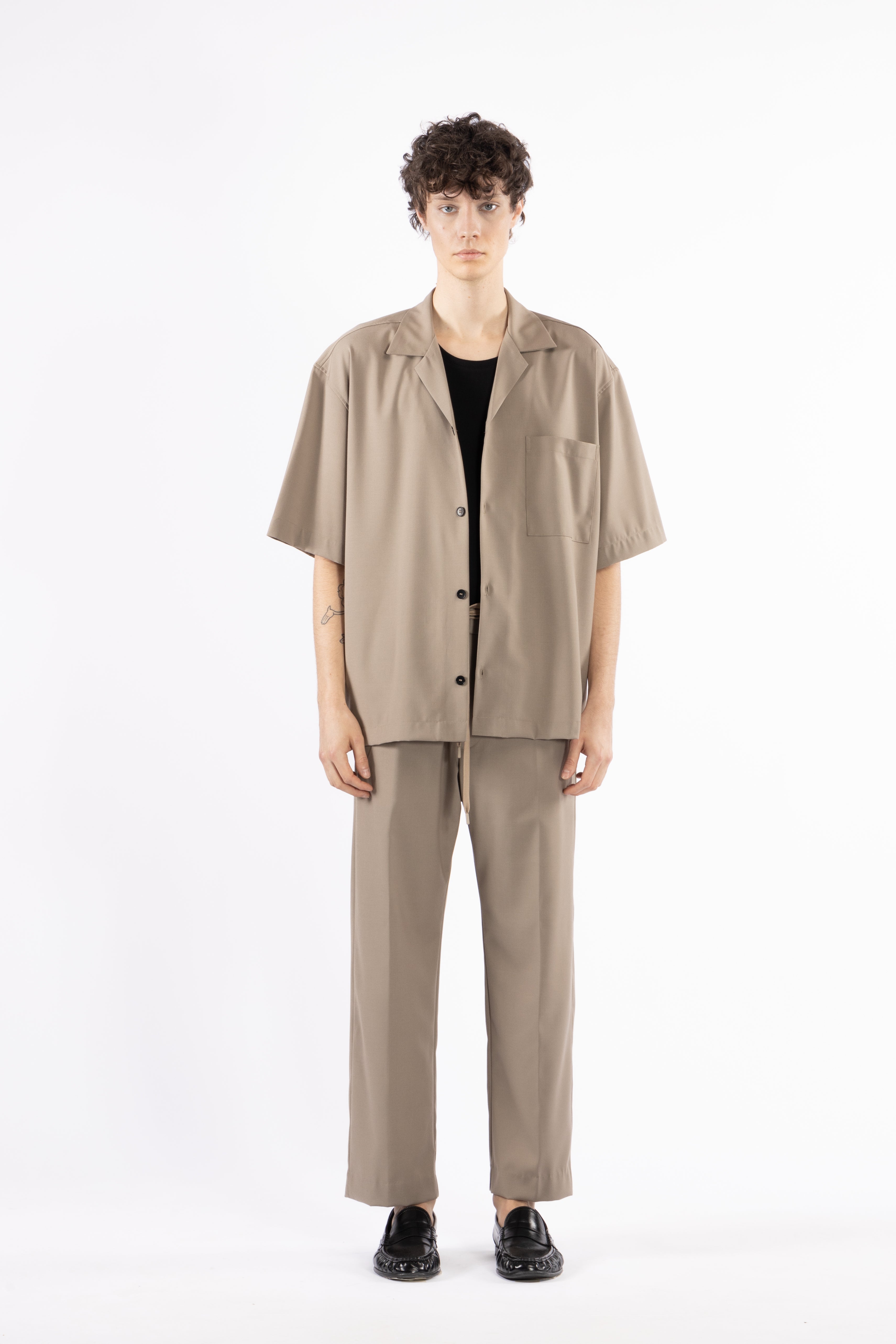 Camicia morbida collo aperto - Taupe