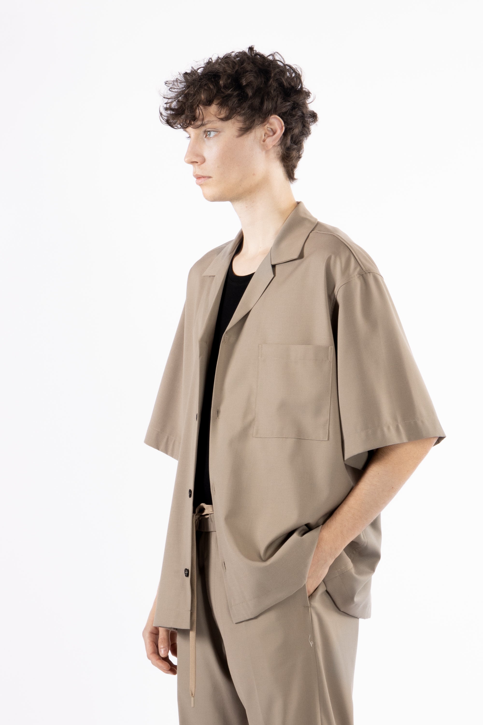 Camicia morbida collo aperto - Taupe