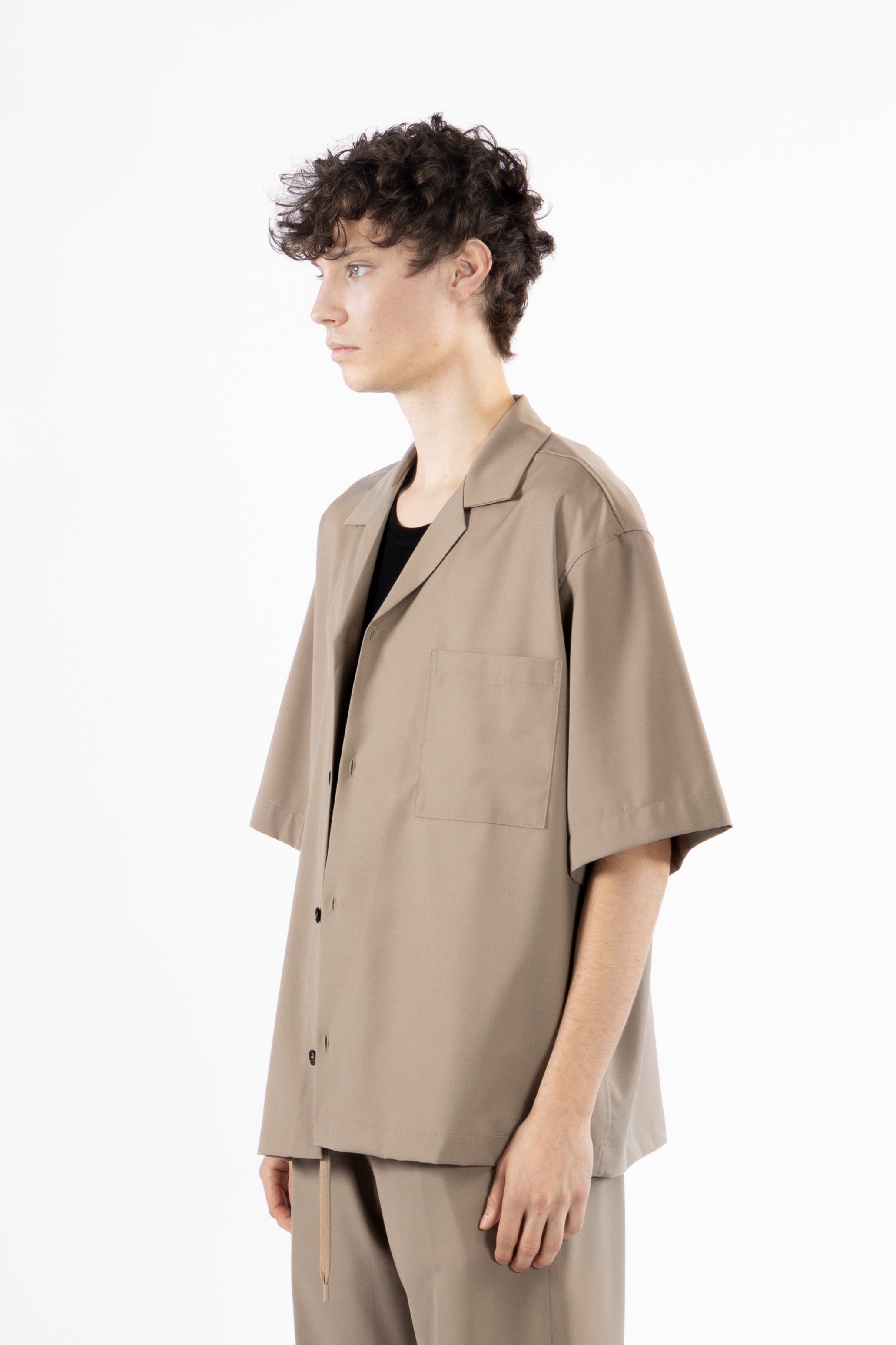 Camicia morbida collo aperto - Taupe