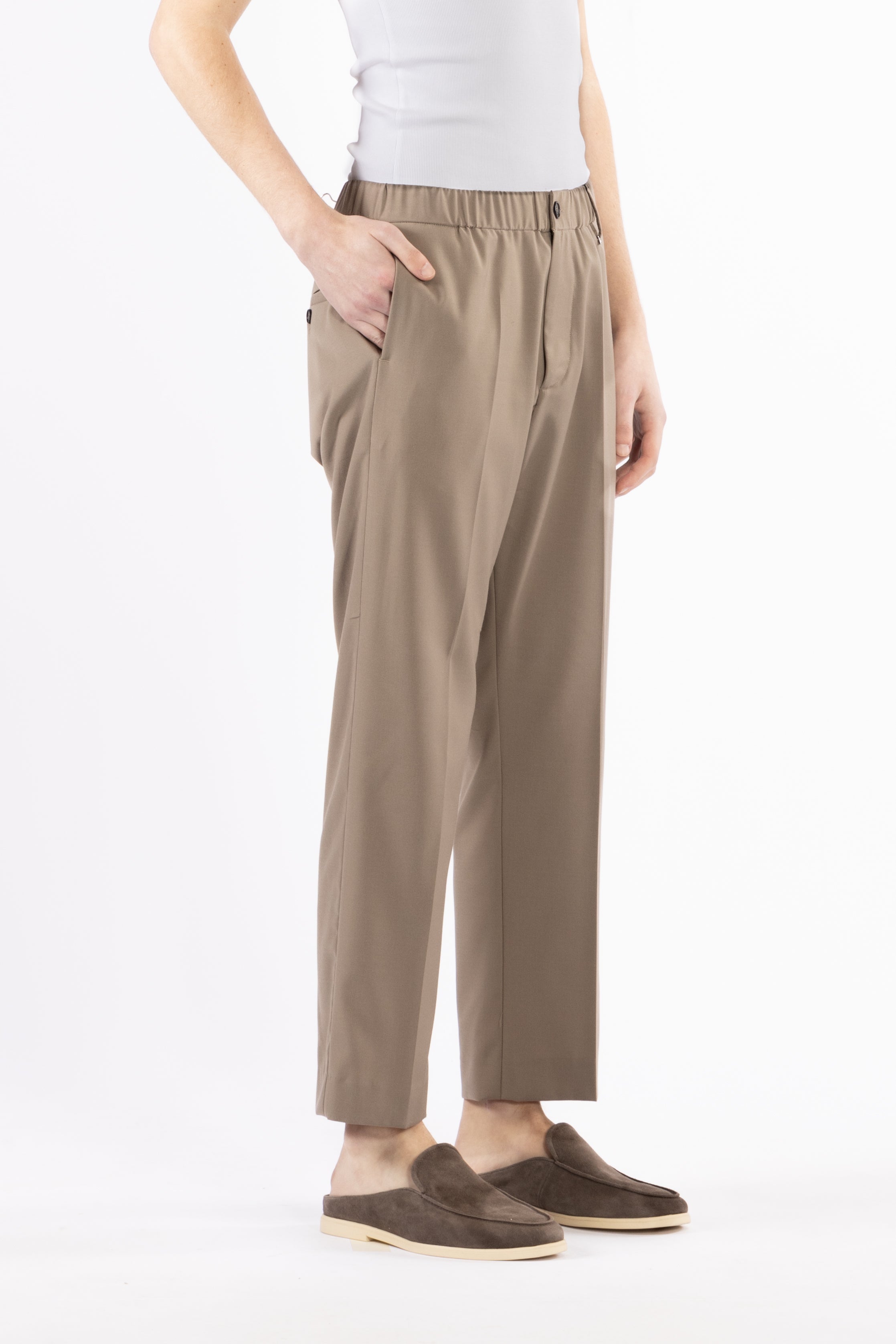 Pantalone gamba dritta con elastico - Taupe