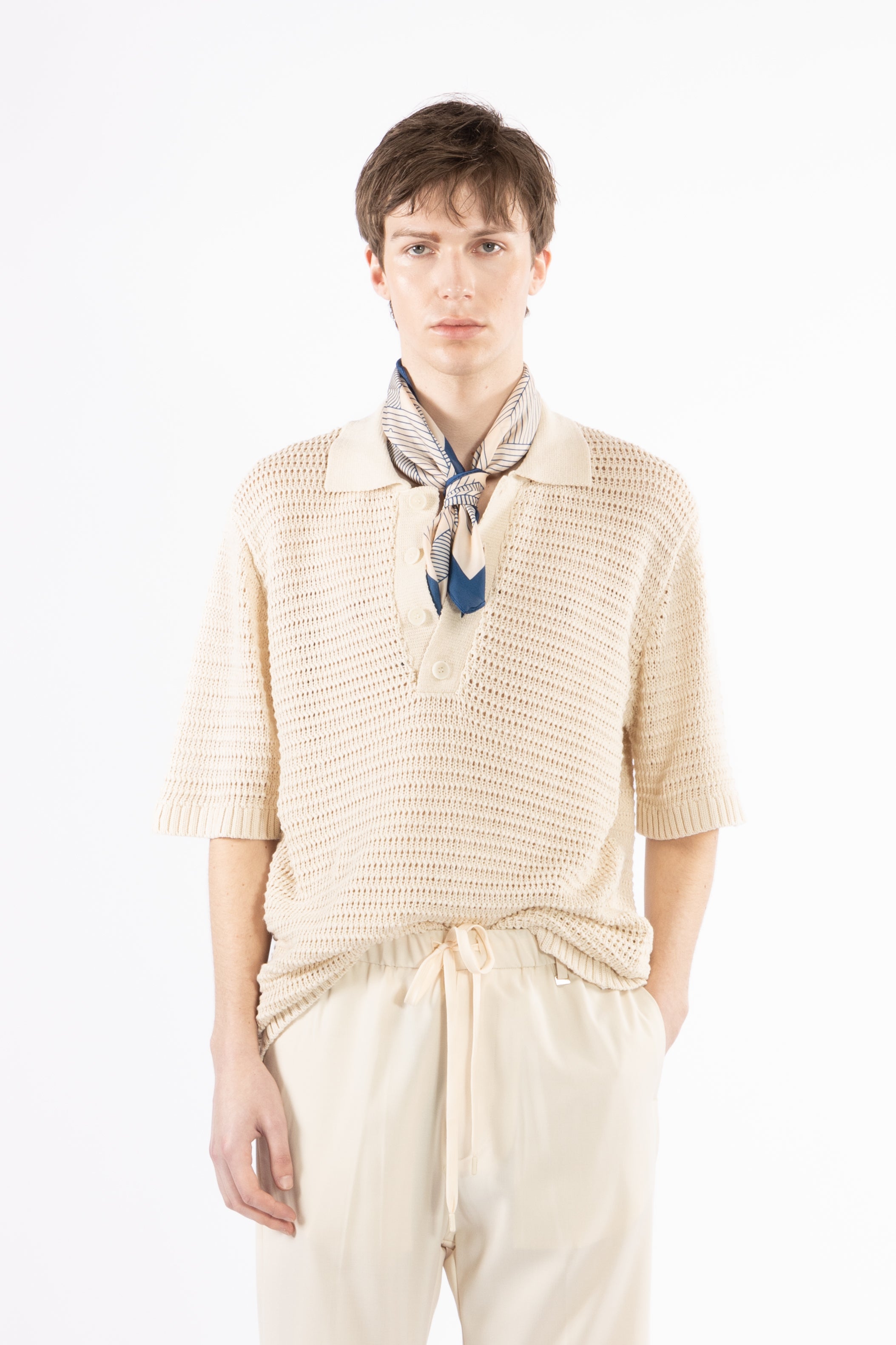 Polo crochet in maglia - Panna