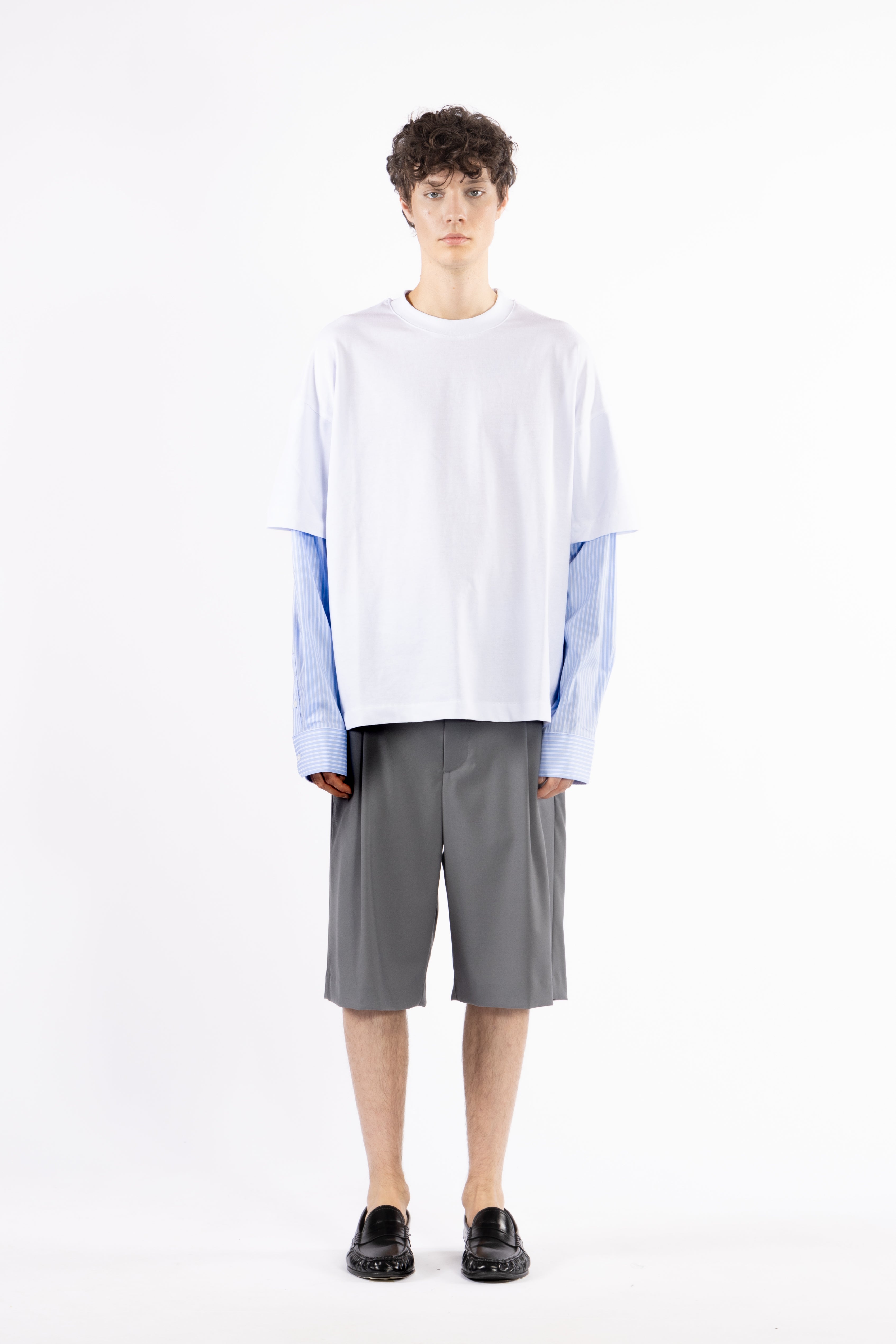 T-shirt in cotone doppia manica camicia - Bianco