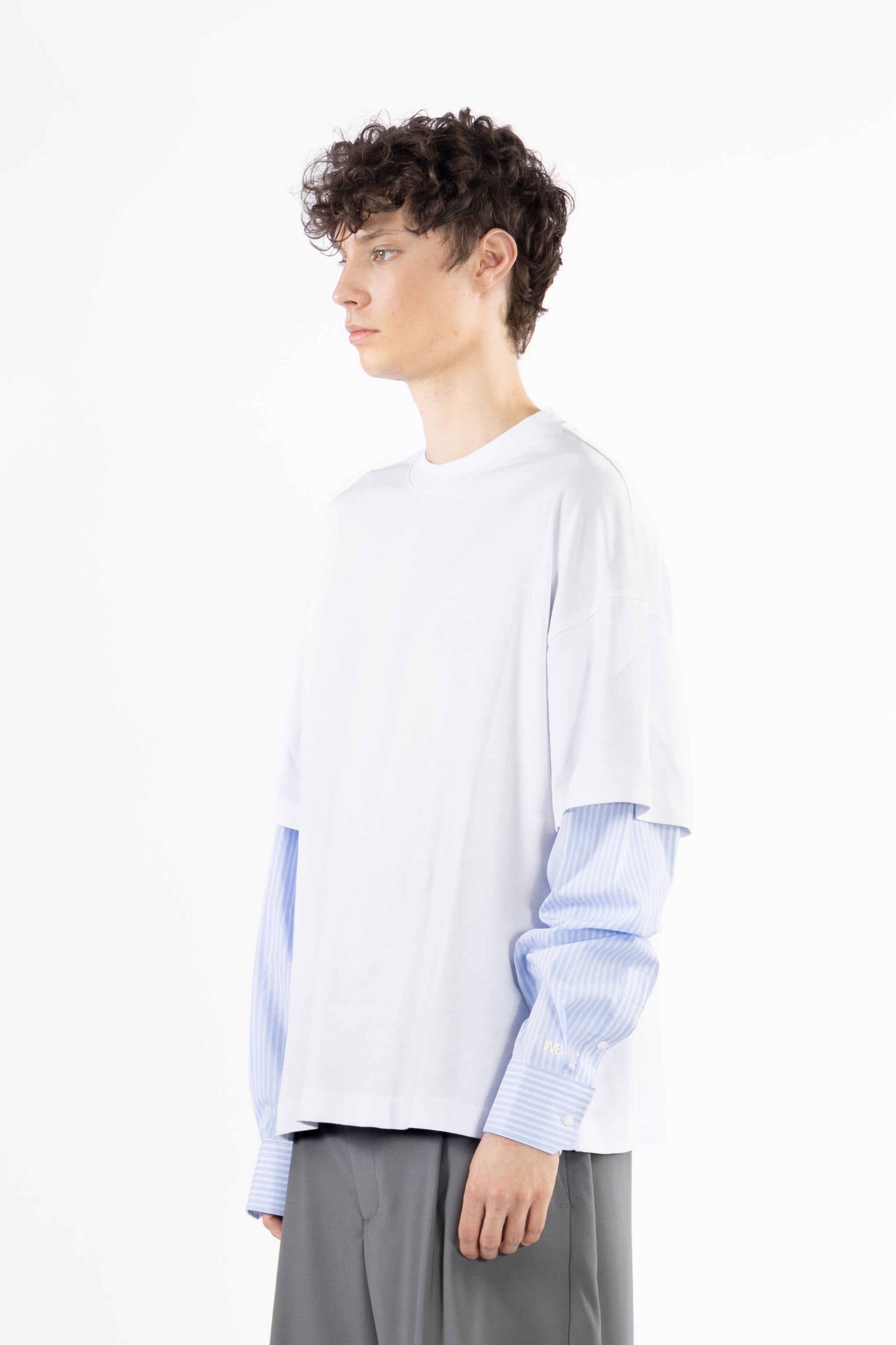 T-shirt in cotone doppia manica camicia - Bianco