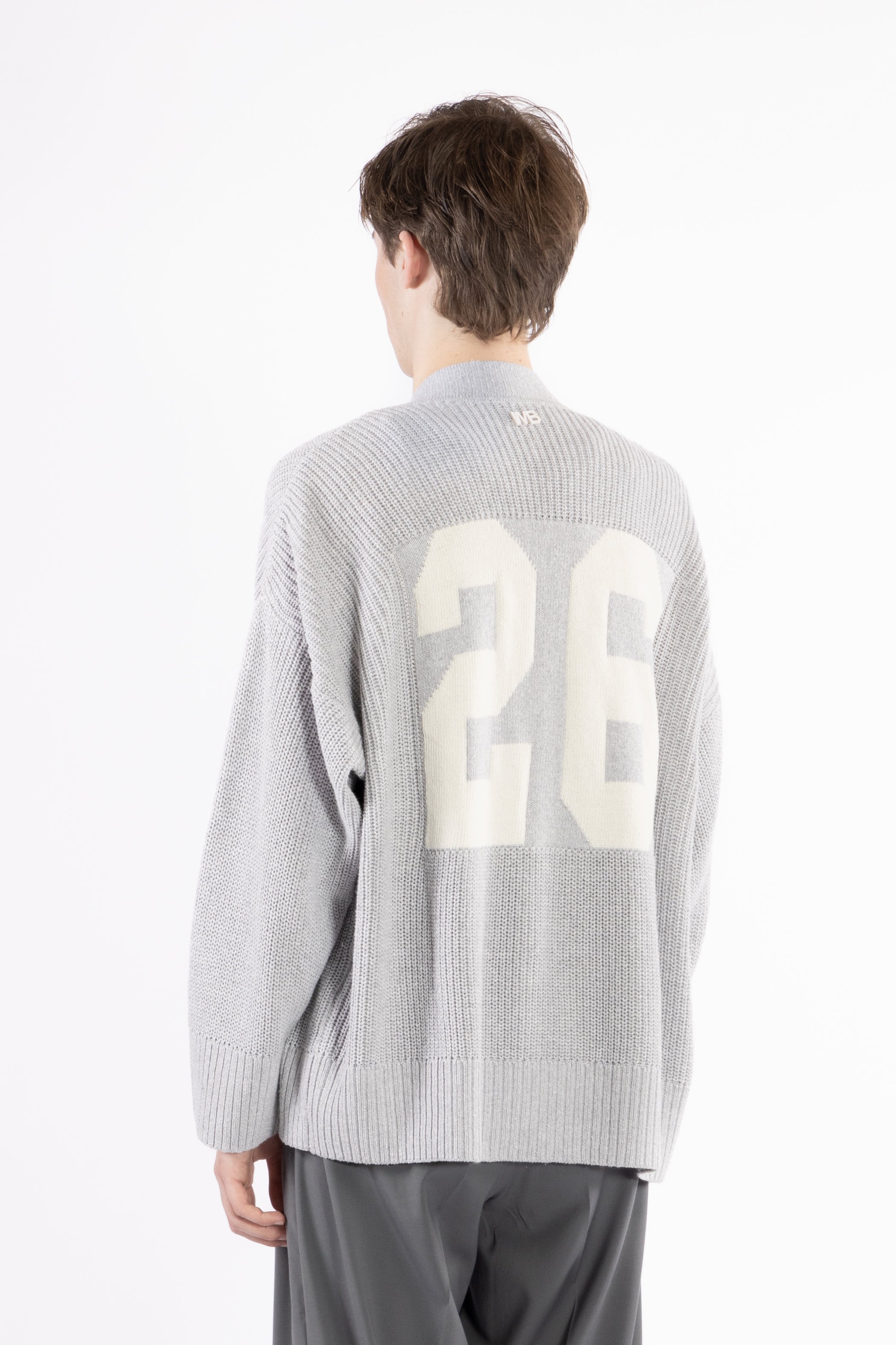Cardigan in maglia con intarsio - Grigio
