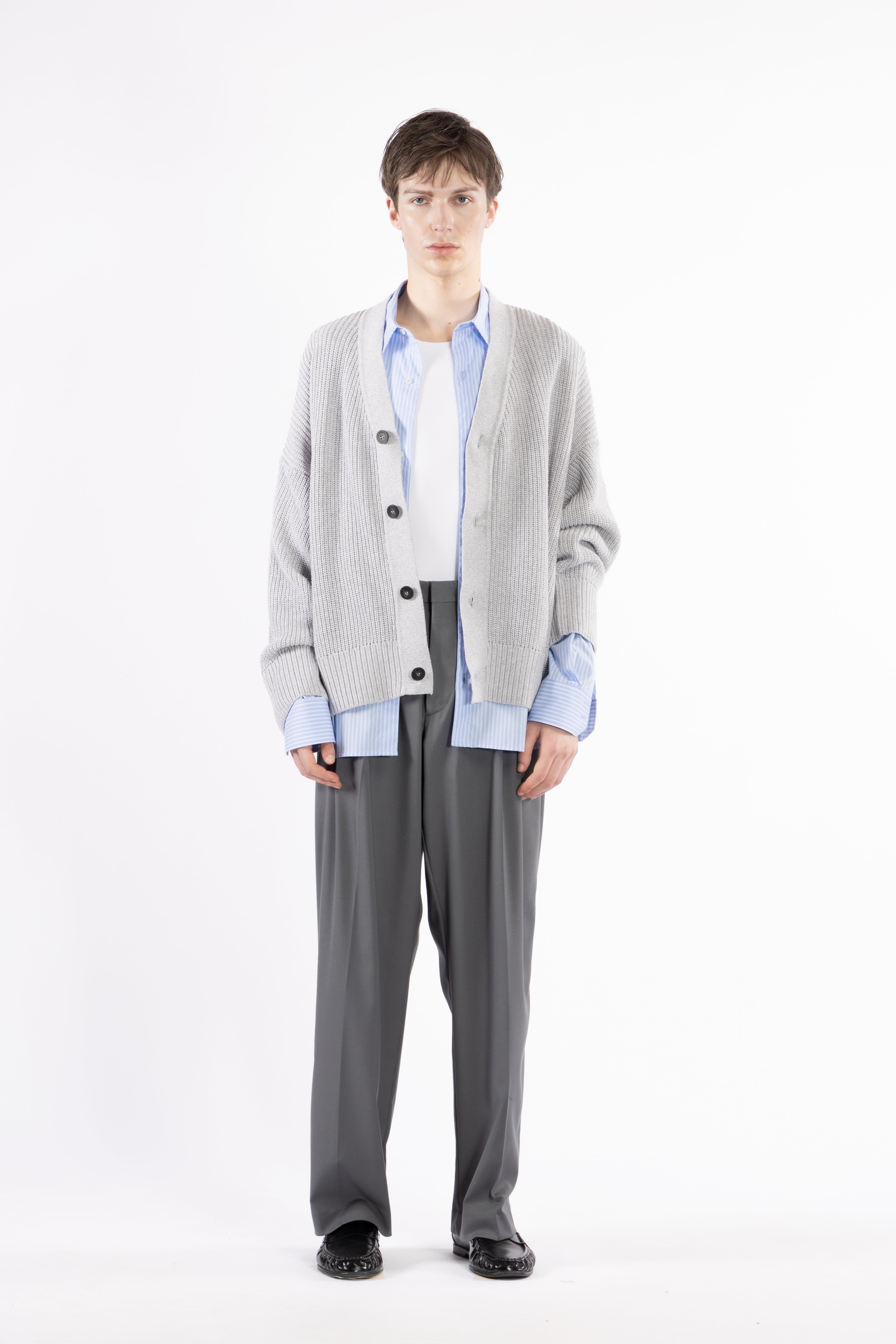 Cardigan in maglia con intarsio - Grigio