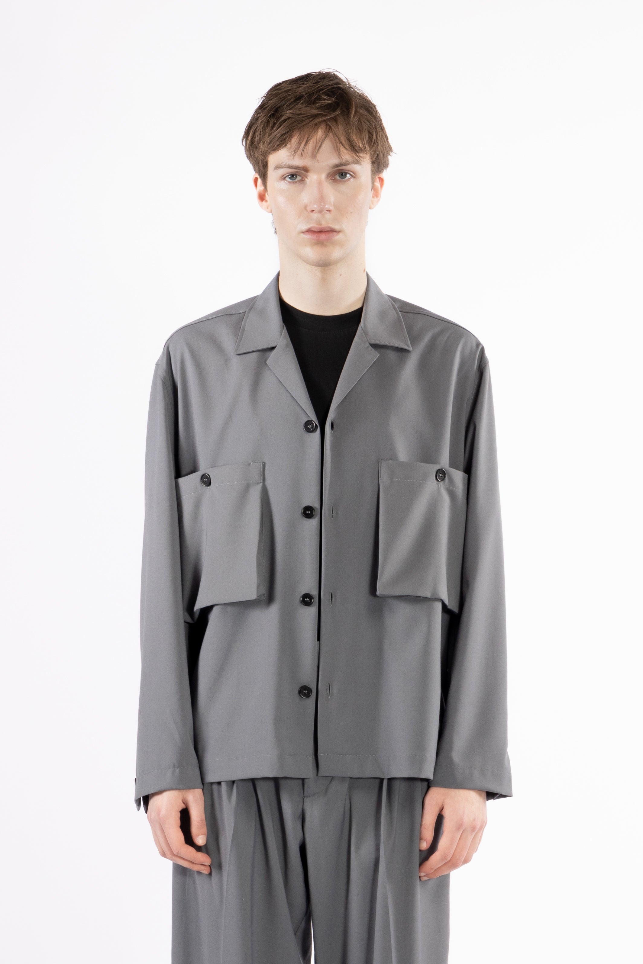 Camicia tasconi collo aperto - Grigio