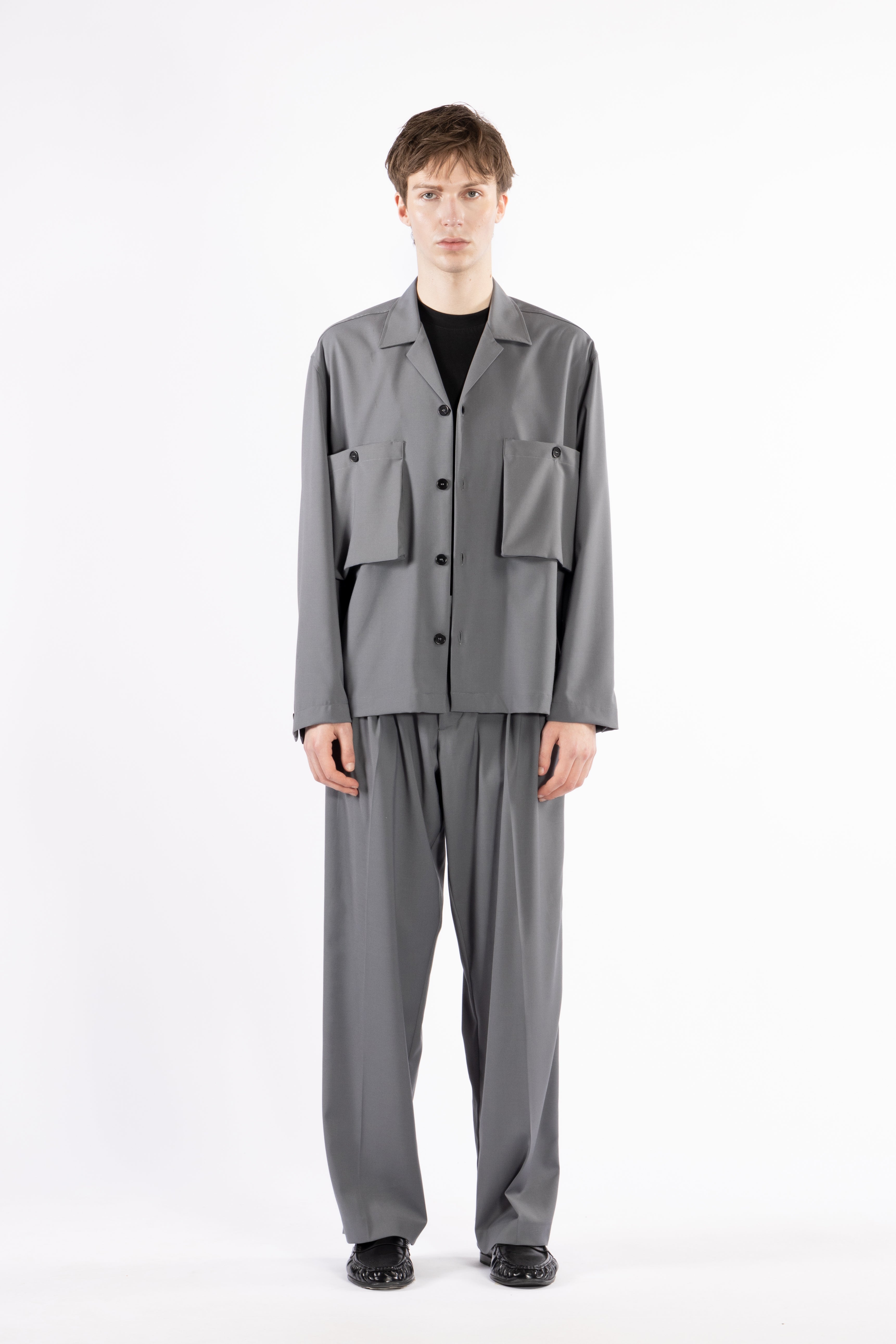 Camicia tasconi collo aperto - Grigio