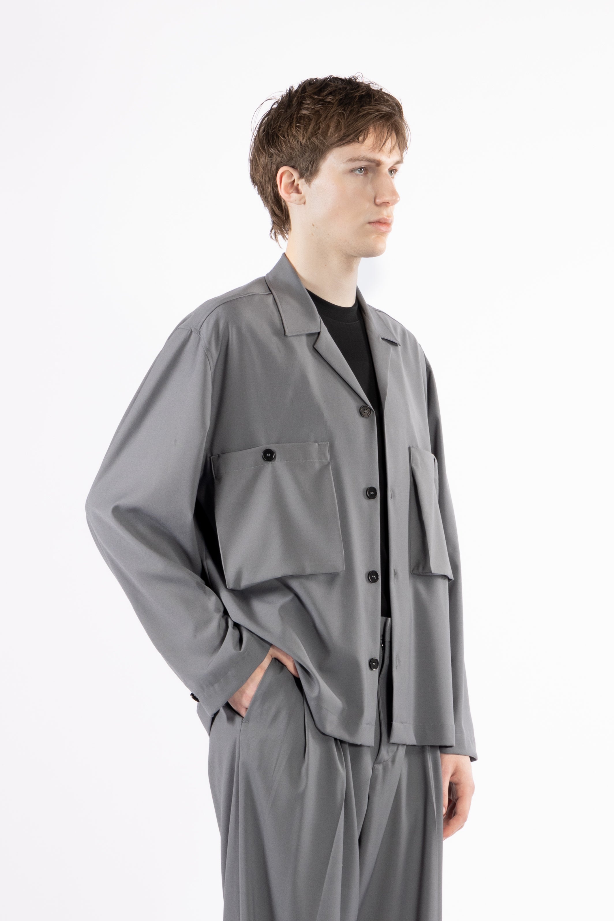 Camicia tasconi collo aperto - Grigio