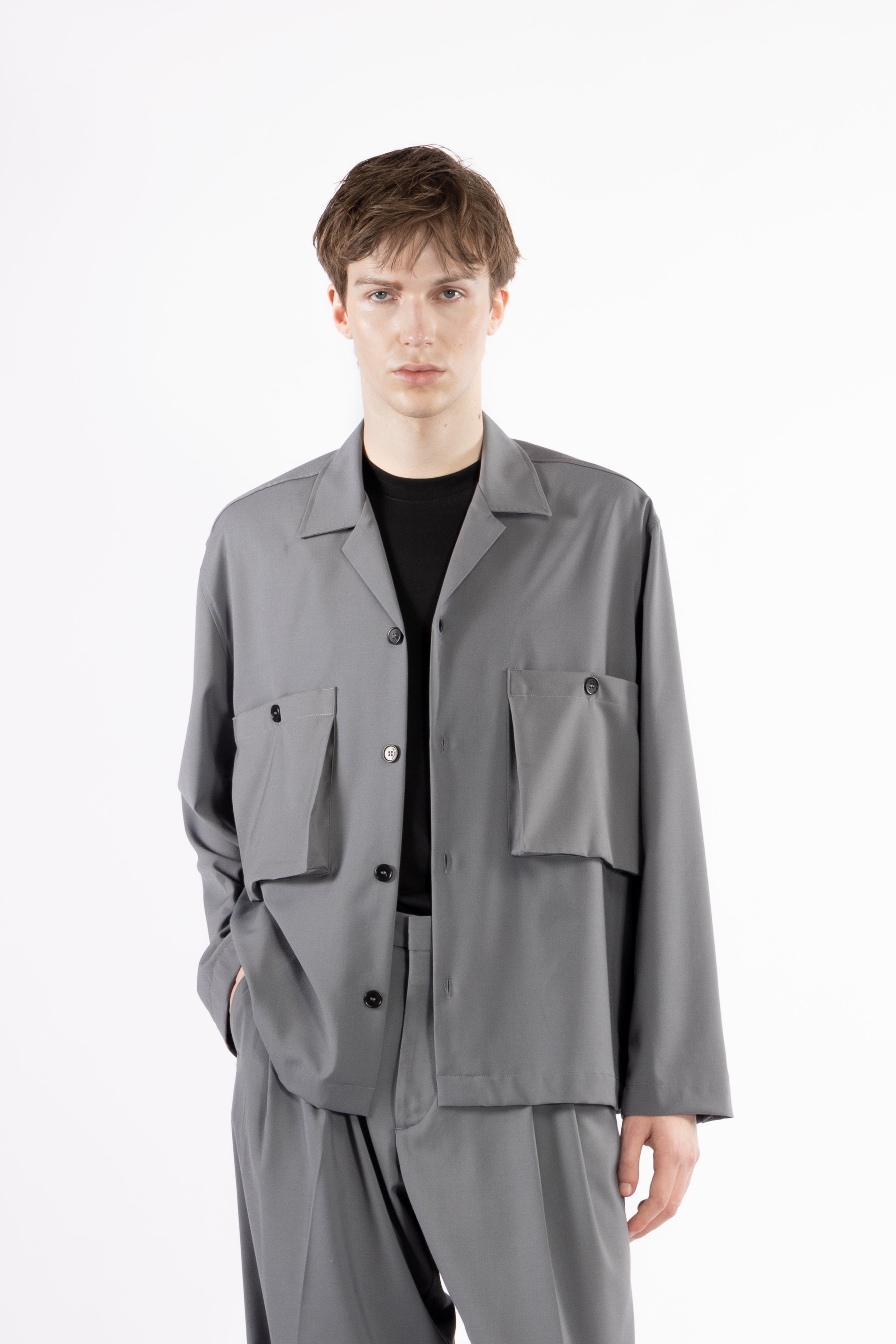 Camicia tasconi collo aperto - Grigio