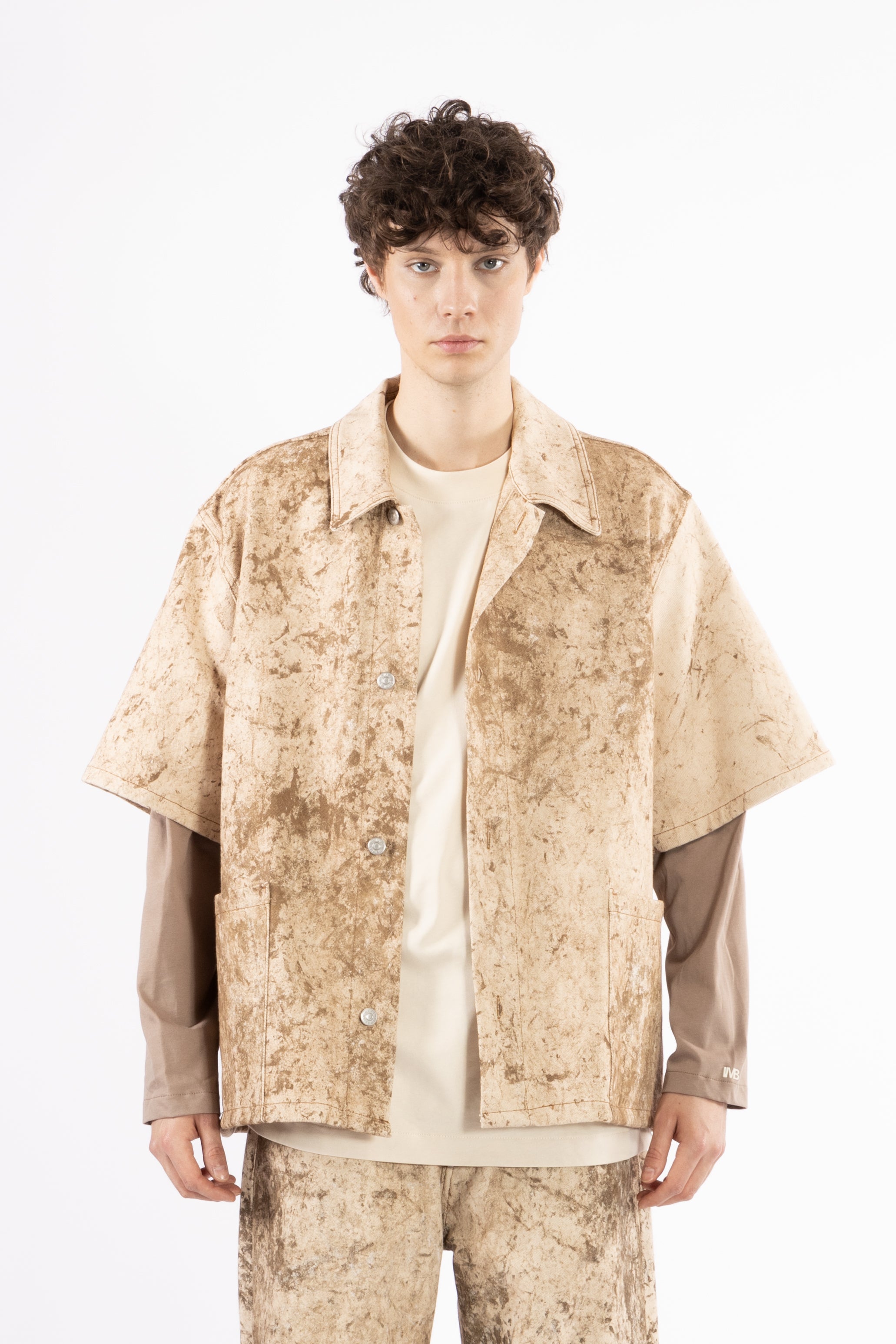 T-shirt in cotone doppia manica - Panna
