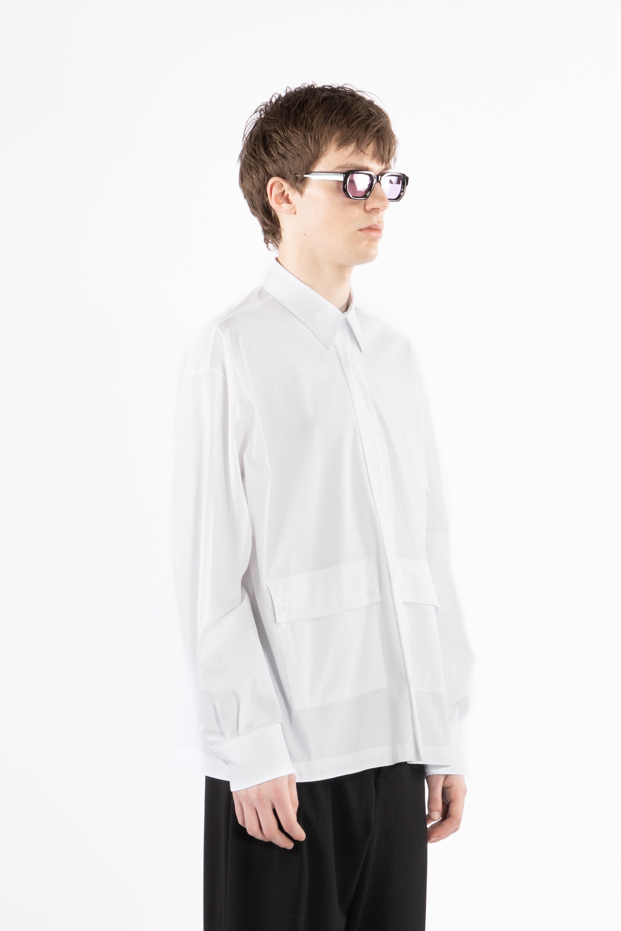 Camicia boxy in cotone con tasconi - Bianco