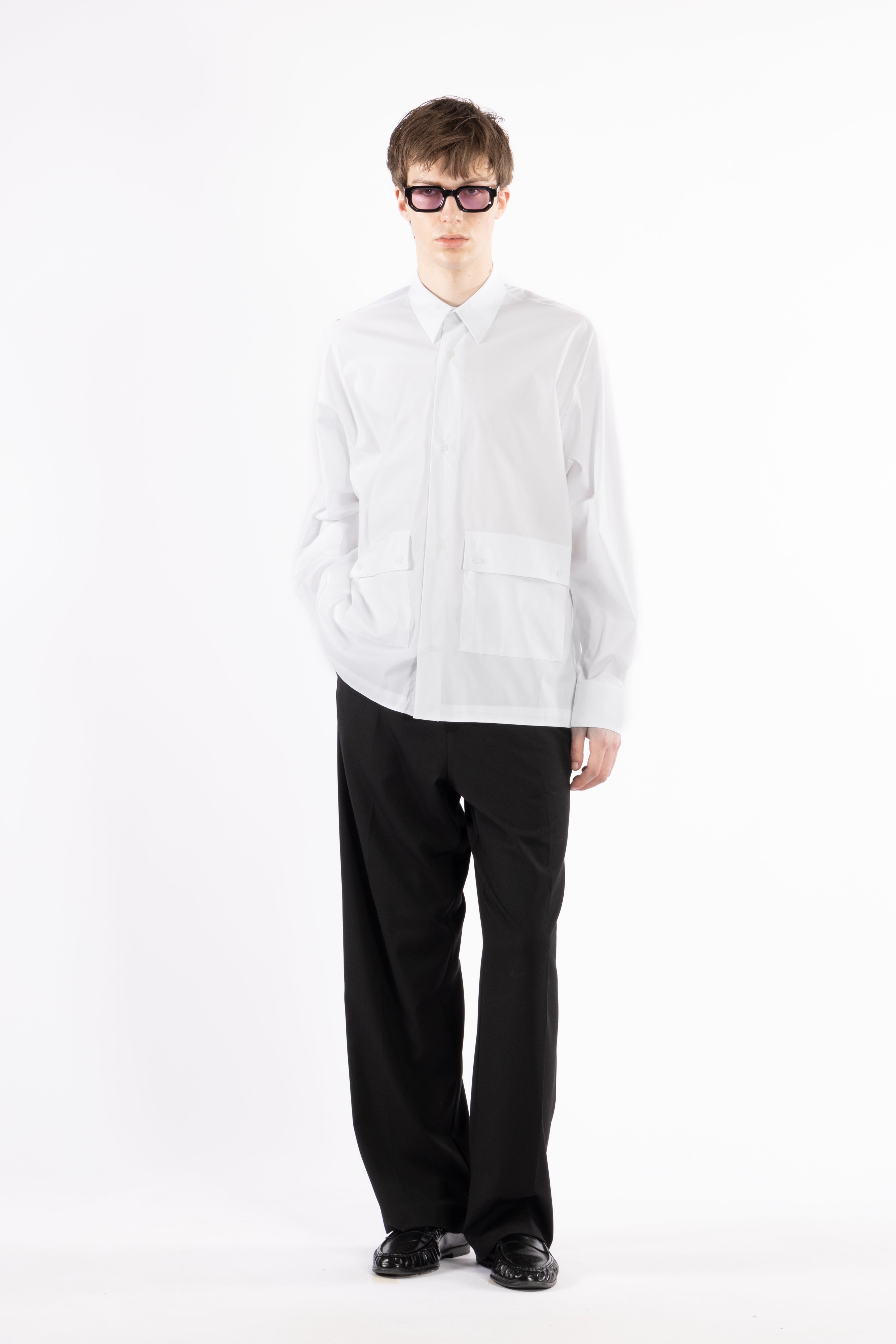 Camicia boxy in cotone con tasconi - Bianco